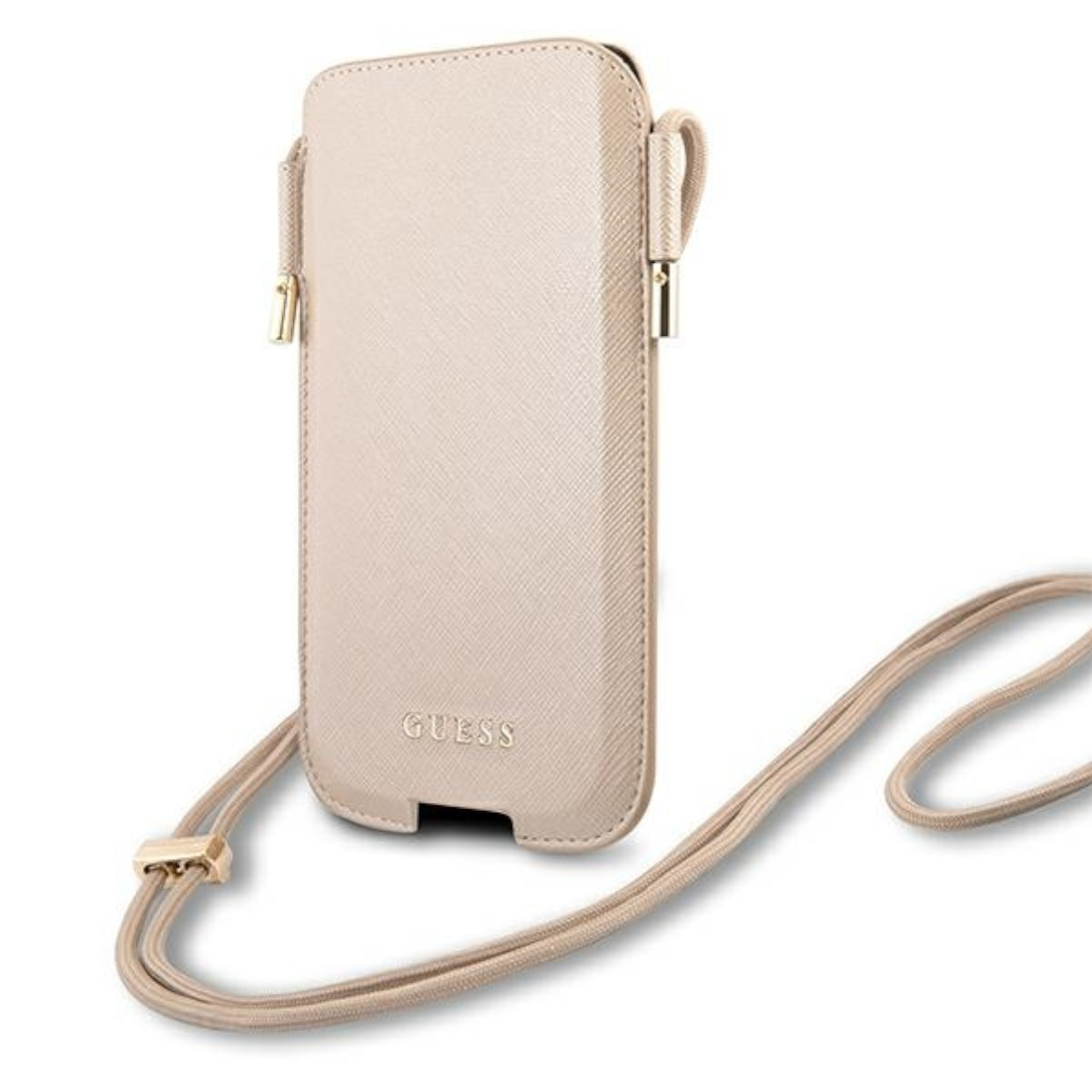 GUESS Design Umhänge Tasche, Full Pro iPhone 12 Cover, Max, Apple, Gold