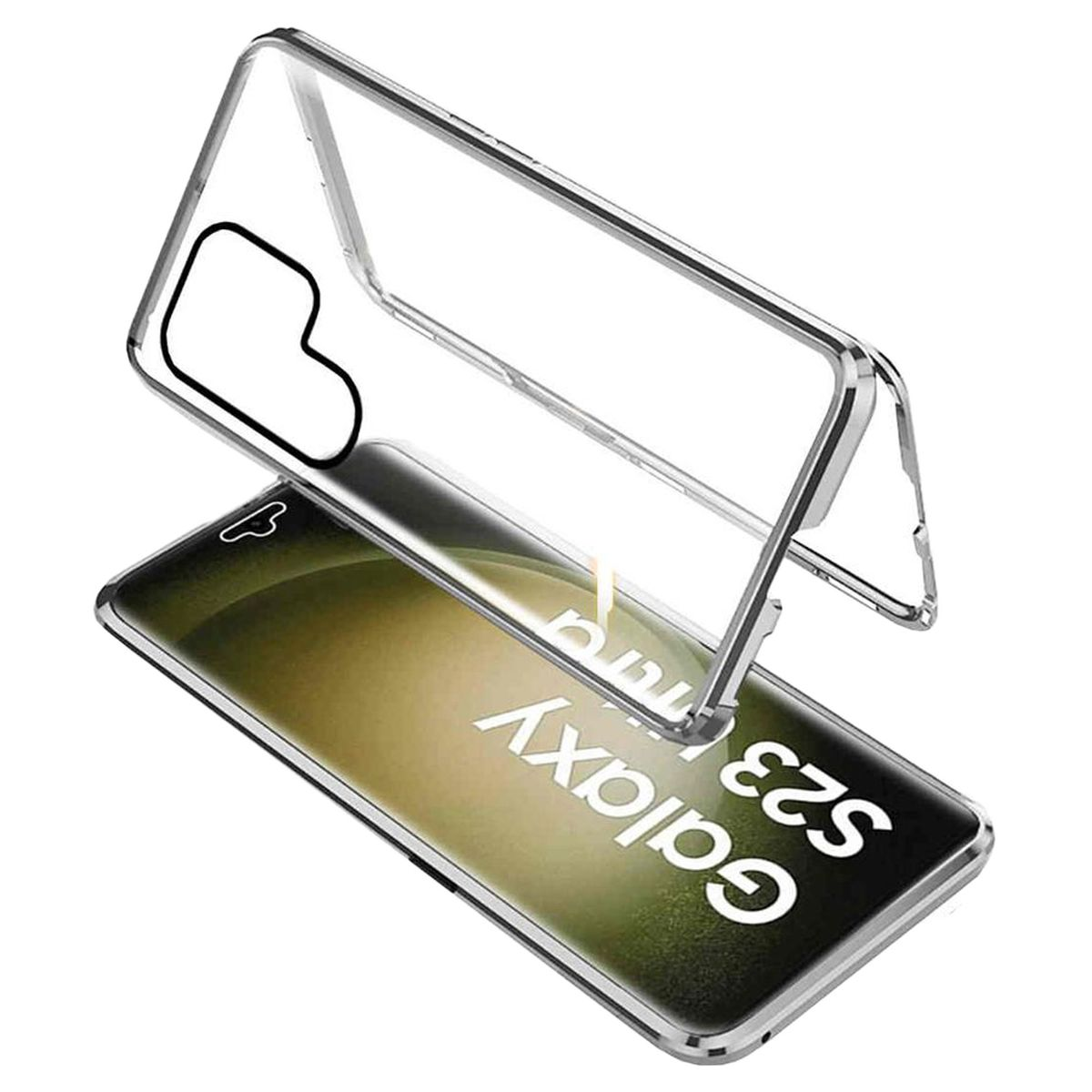 Samsung, S23 WIGENTO 360 Full Glas Silber Grad Ultra, Magnet Galaxy Hülle, Cover,