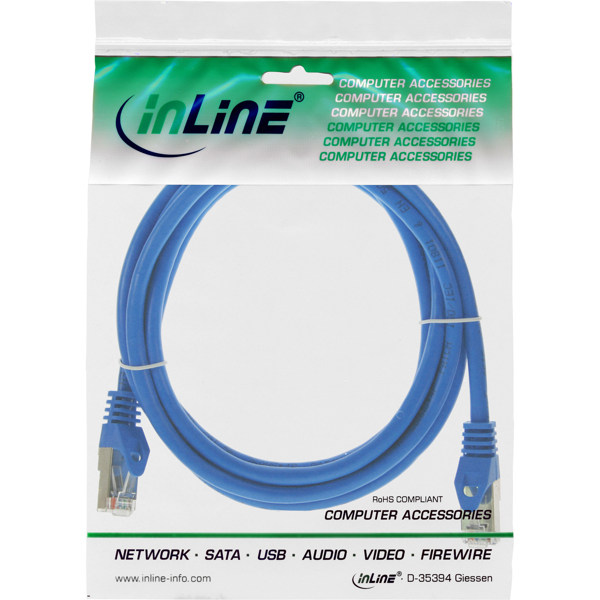 INLINE InLine® Patchkabel, SF/UTP, Patchkabel, Cat.5e, 0,5 0,5m Kabel blau, Patchkabel, m
