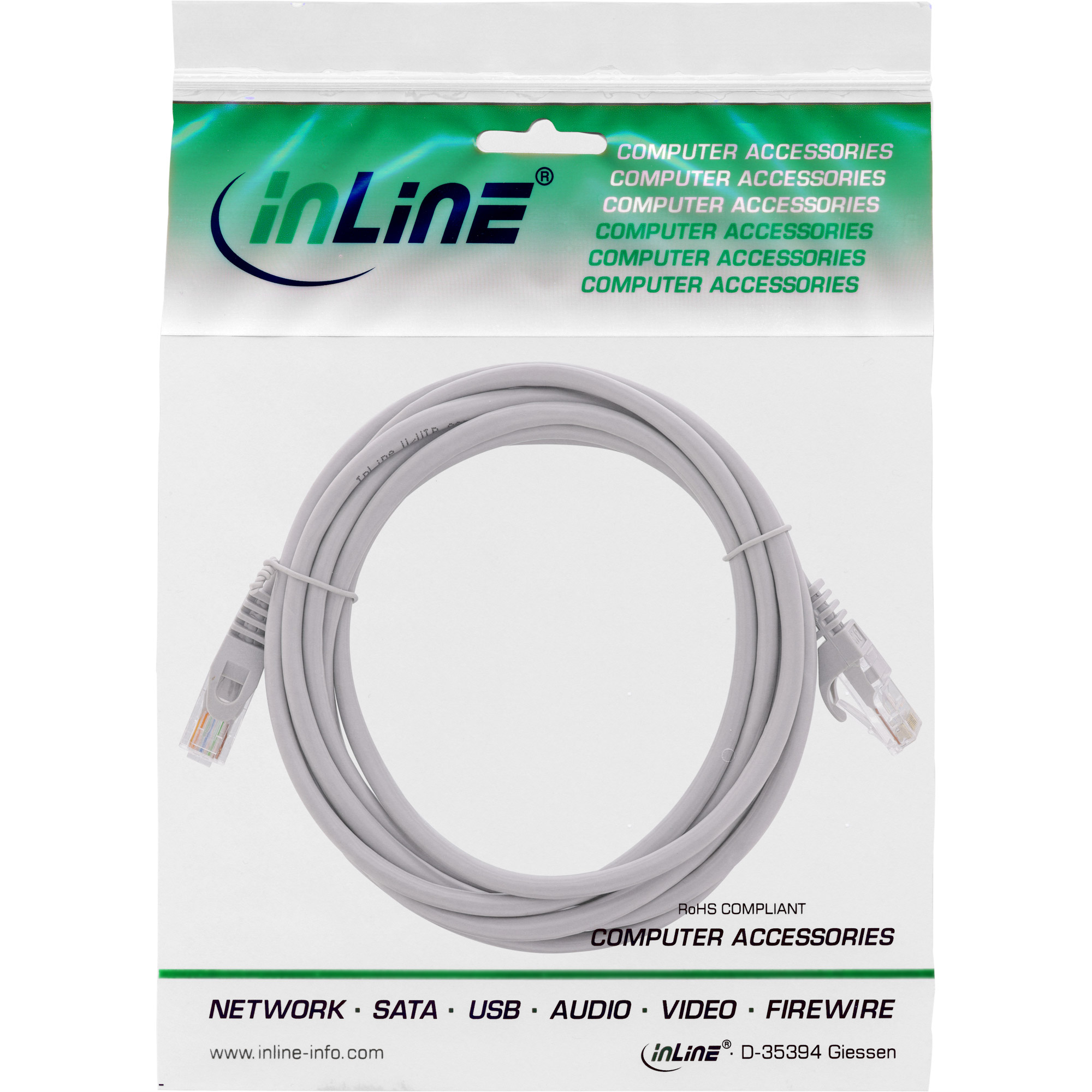 INLINE InLine® Patchkabel, U/UTP, Cat.5e, Kabel Patchkabel, Cat.5e, 3 Patchkabel grau, 3m m