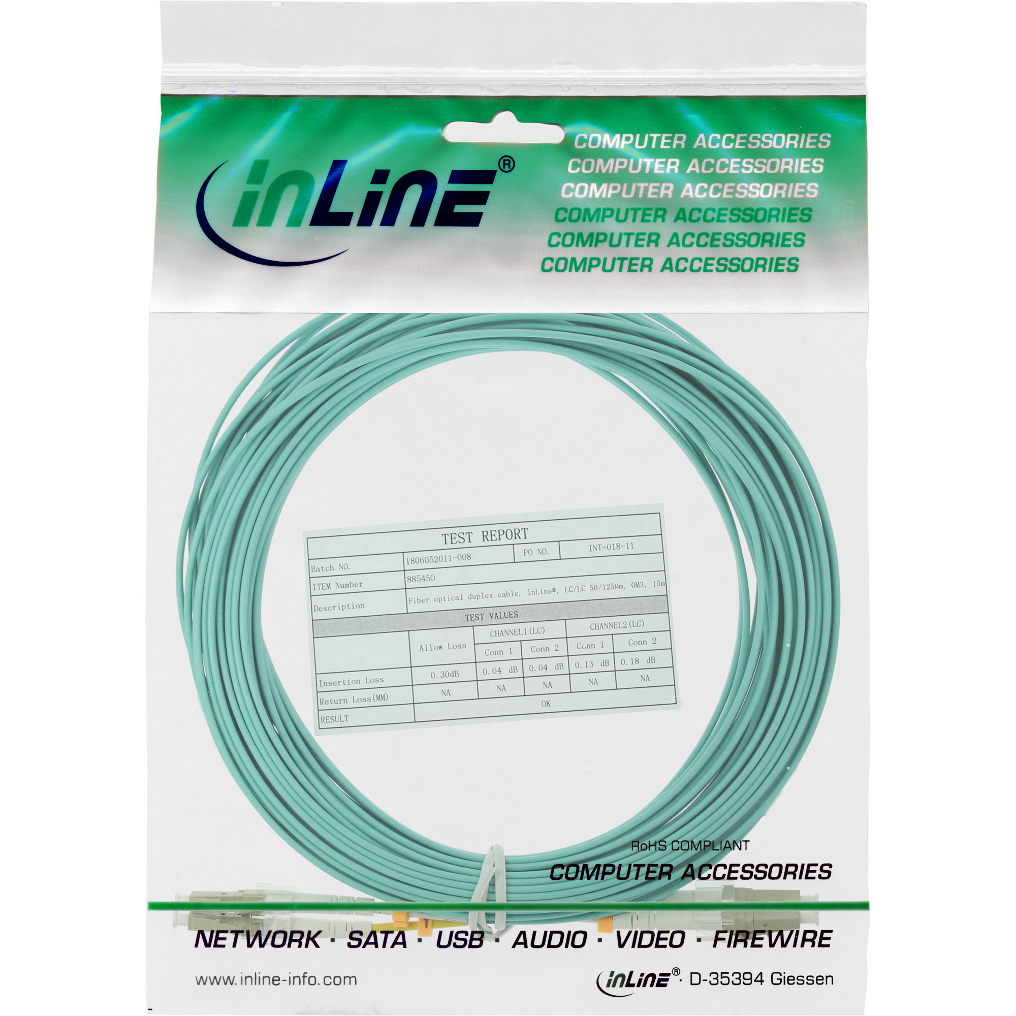 INLINE InLine® OM3, LC/LC, Duplex LWL 50/125µm, 10 m Kabel 10m LWL, Patchkabel, Patchkabel Kabel
