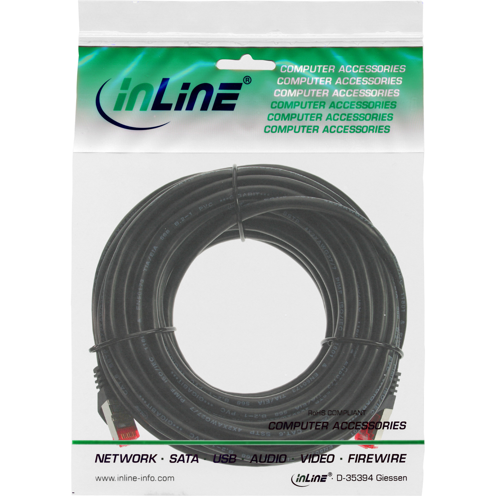 INLINE InLine® Patchkabel, PVC, Patchkabel, schwarz,, S/FTP 250MHz, Cat.6, CCA, m (PiMf), 5