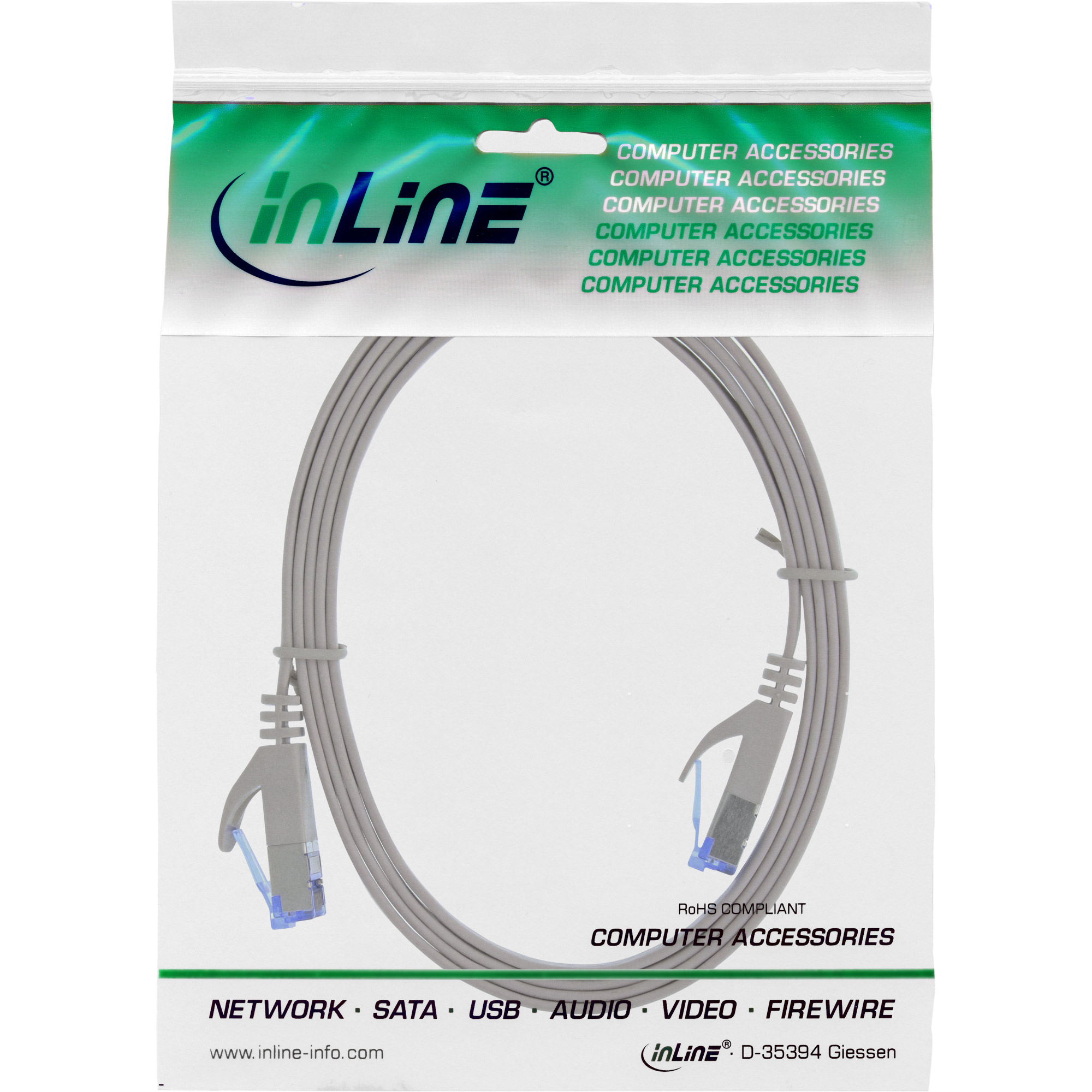 INLINE InLine® Patchkabel flach, U/FTP, Kabel Cat.6A, 0,5m grau, Patchkabel, 0,5 m Cat.6A