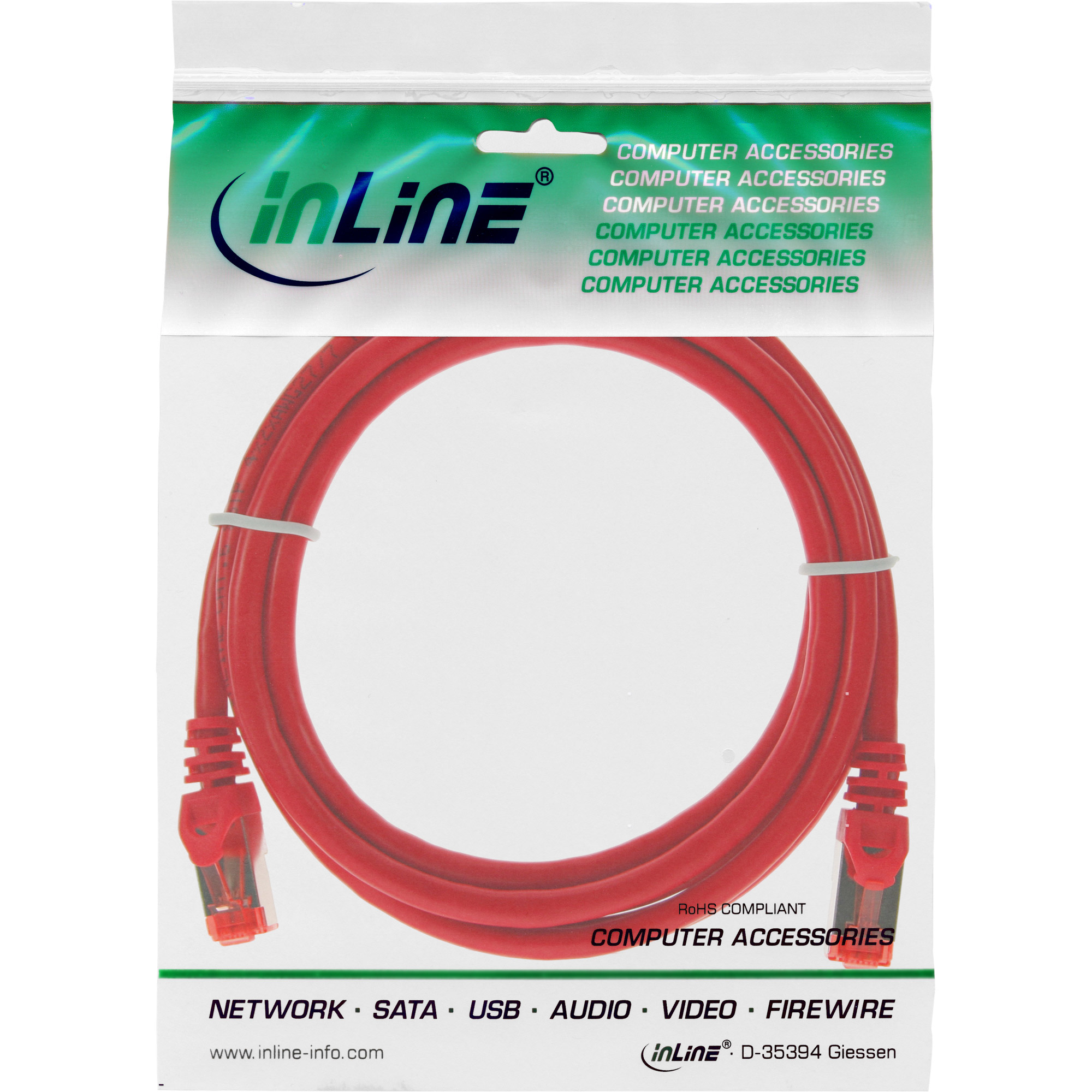 INLINE InLine® Patchkabel, S/FTP m (PiMf), CCA, 250MHz, Patchkabel, PVC, 1 rot, Cat.6, 1m