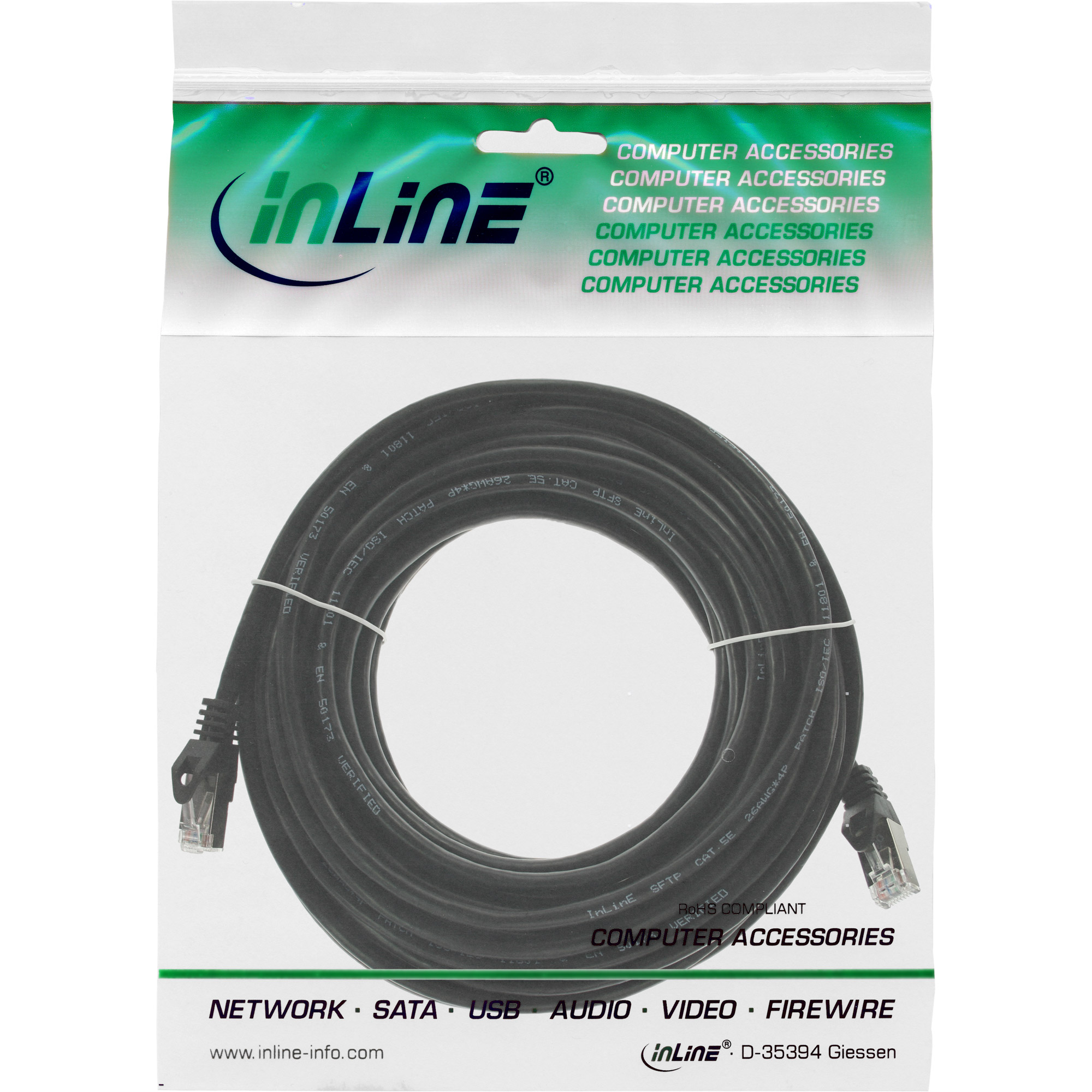 INLINE InLine® Patchkabel, F/UTP, Cat.5e, F/UTP, Kabel 5m schwarz, 5 Patchkabel Patchkabel, m