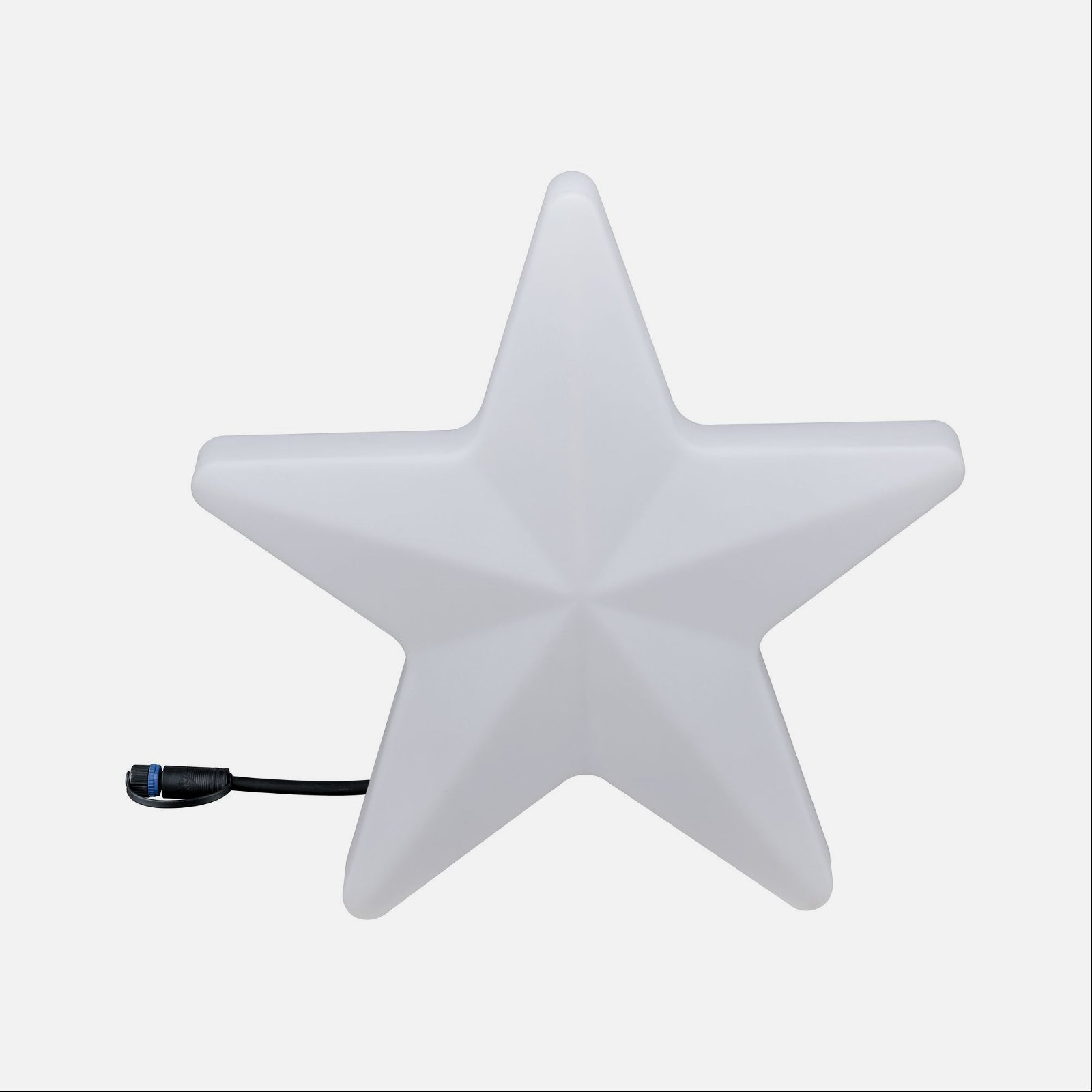 Białe światło w kształcie gwiazdy z czarnym kablem i złączem.