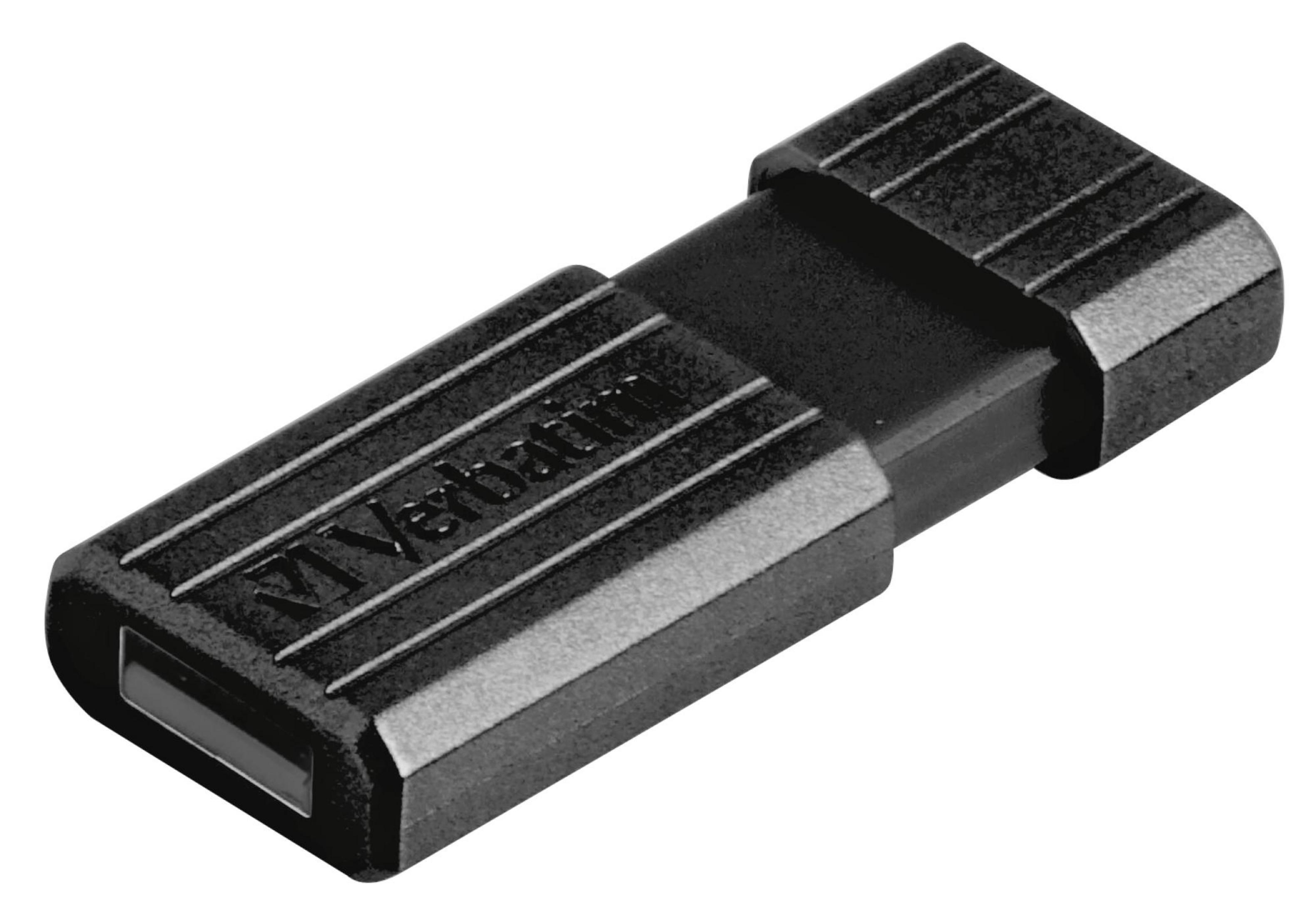 Czarny pendrive USB z nadrukiem 'Verbatim'. Napęd jest kompaktowy i ma żebrowaną teksturę.