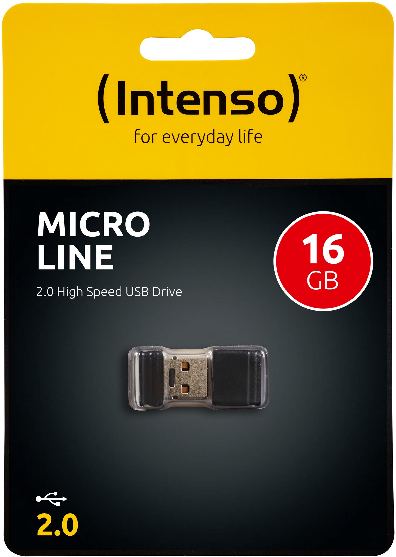 Pamięć USB w opakowaniu z napisem "Micro Line 2.0 High Speed" i "16 GB", czarno-żółta.