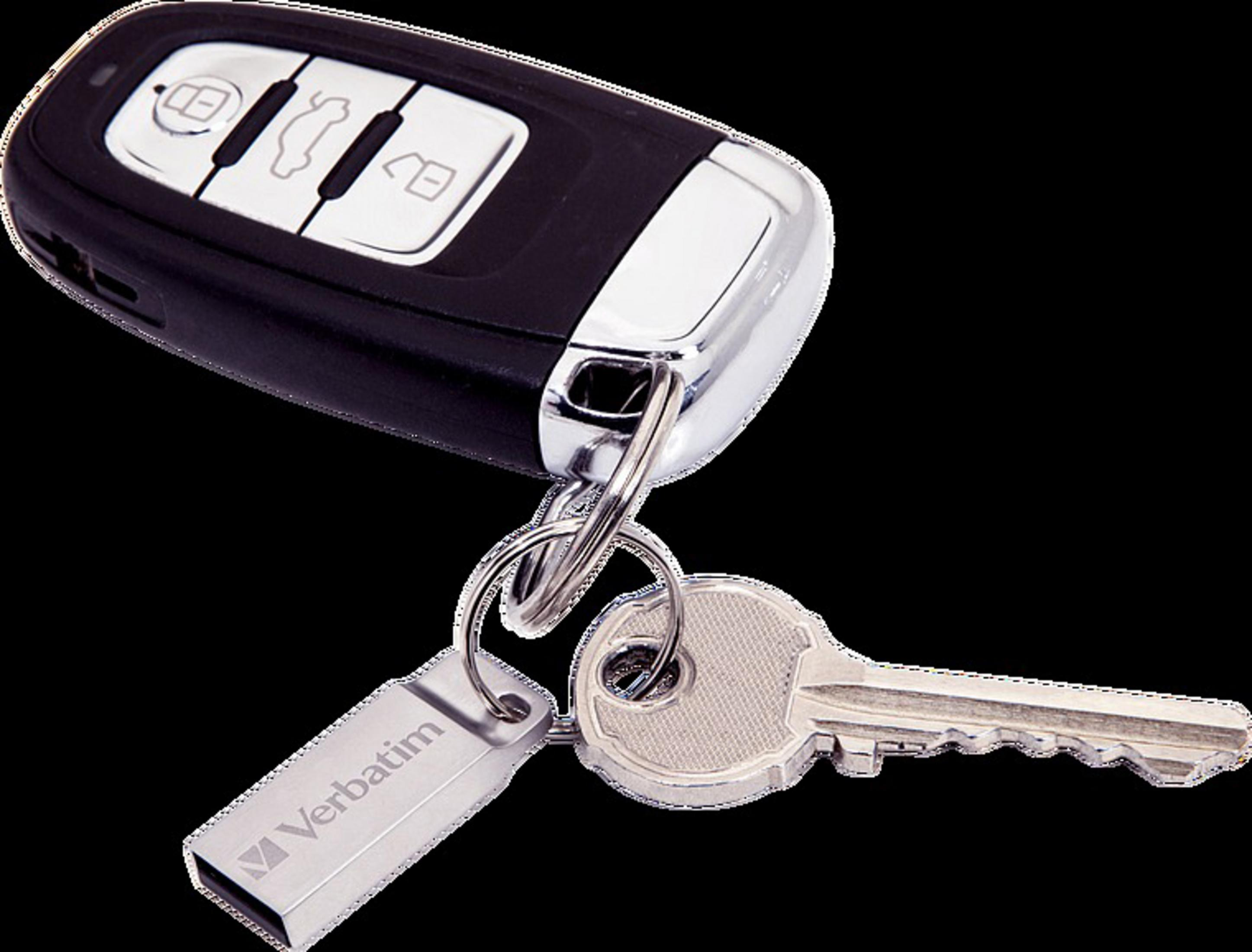 Kluczyk samochodowy z kluczem i napędem USB Verbatim. Błyszczące srebrne wykończenie.