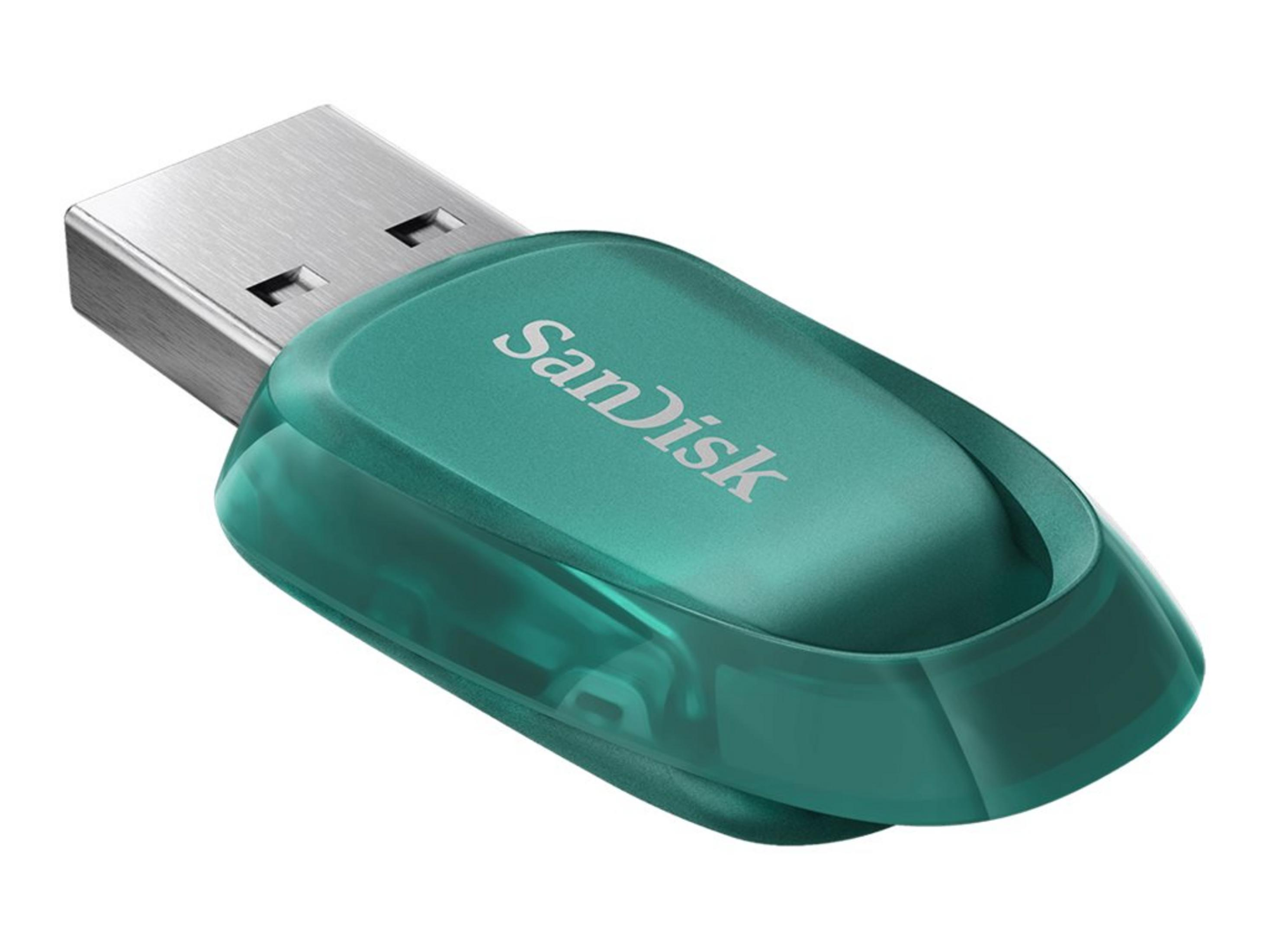 Zielony i przezroczysty pendrive USB.