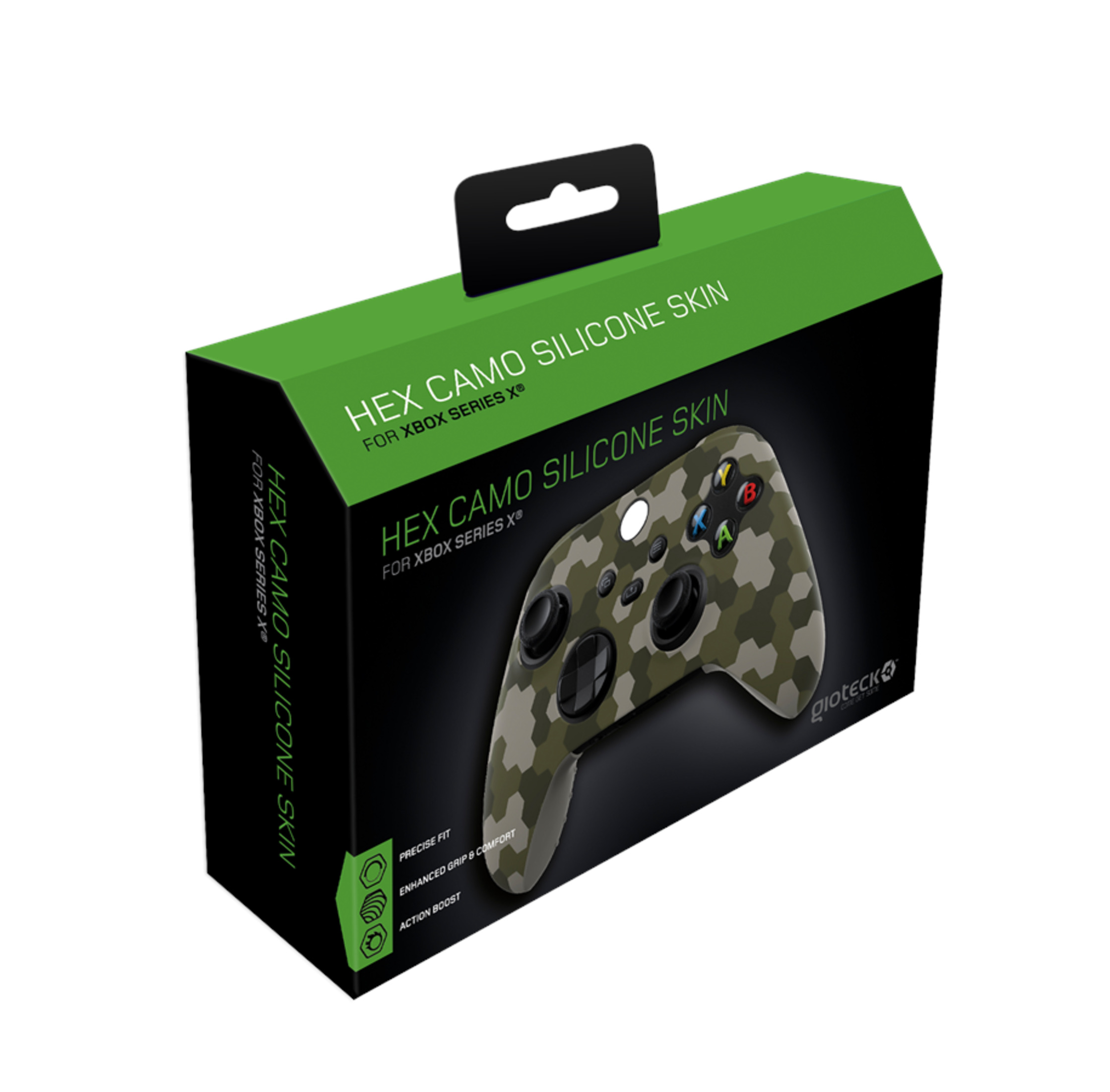 Xbox Series X Controller Skin Box, grünes Camouflage-Design.
