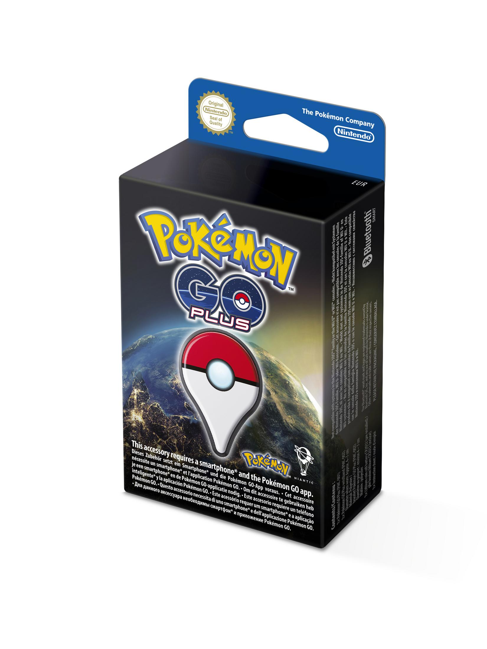 Pokemon Go Plus Zubehörverpackung, schwarz mit Logo.
