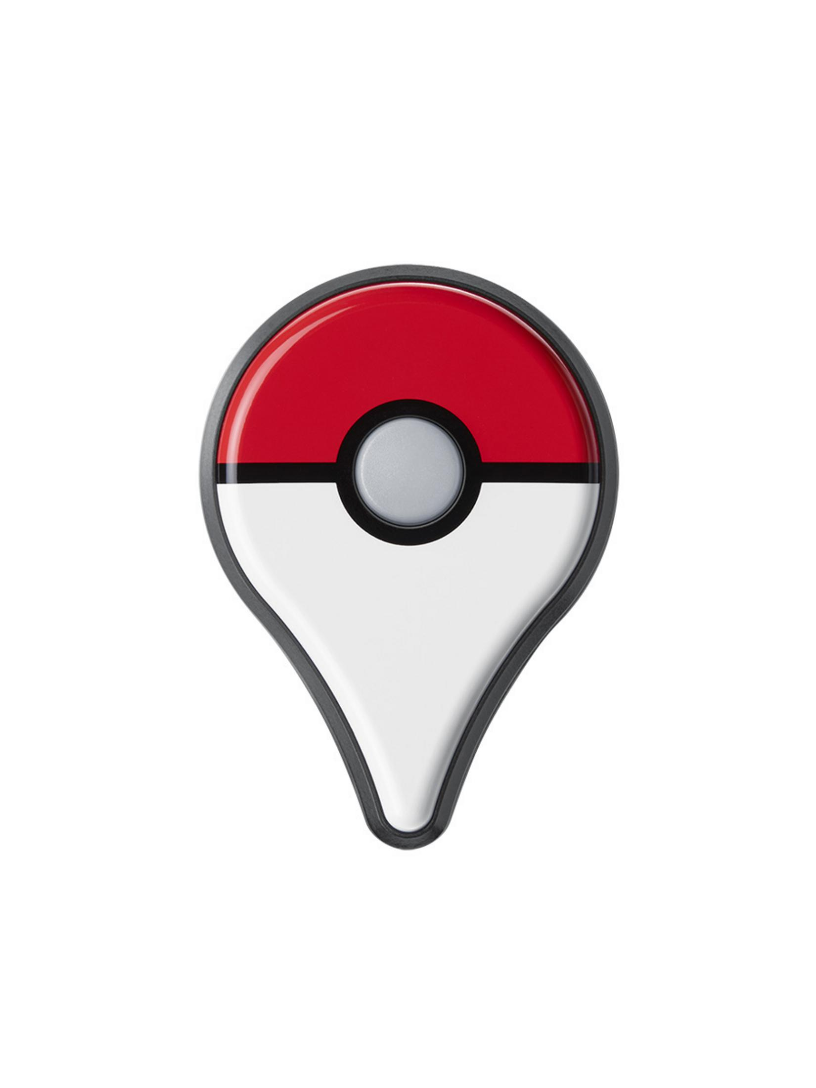 Ein Pokémon Go-Pin. Es ist eine weiße und rote abgerundete Form mit schwarzem Rand.