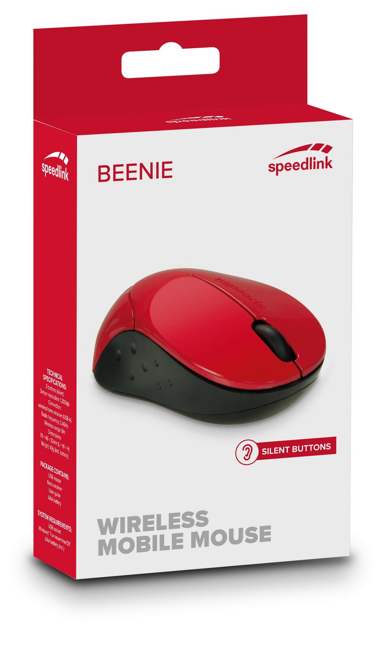 MOUSE RED SPEEDLINK Rot SL-630012-RD BEENIE RF MOBILE kabellose Maus, USB