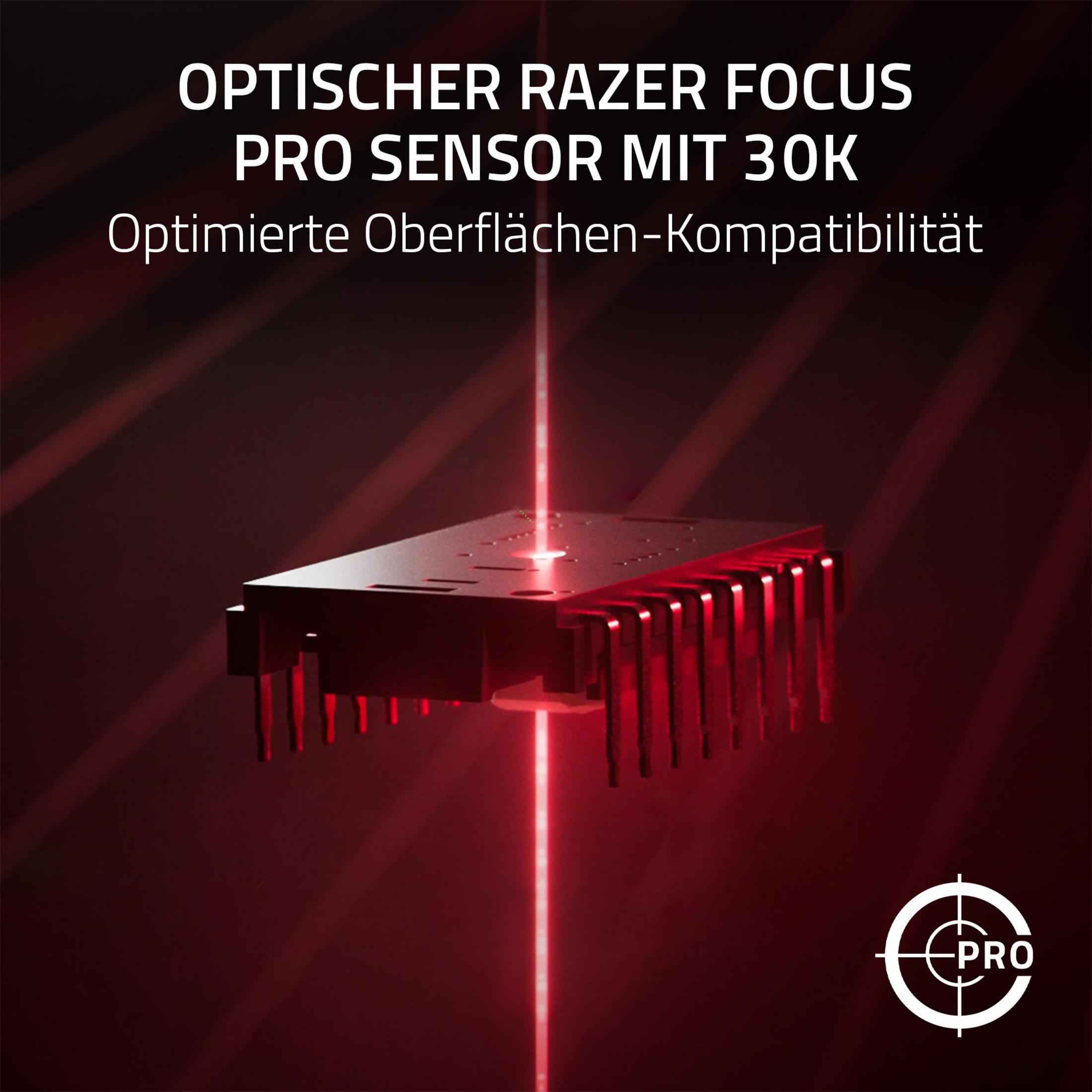 Czujnik optyczny Razer z czerwoną wiązką światła, czarny prostokątny komponent.