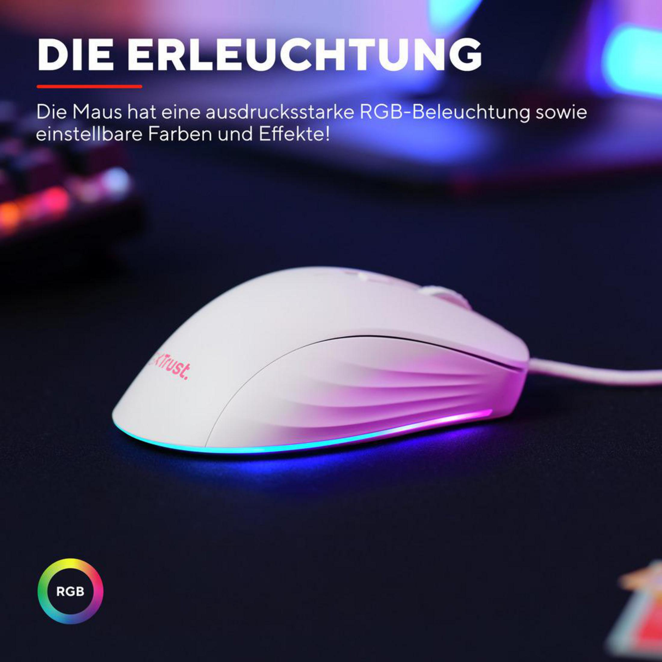 YBAR+ Gaming GXT924W GAMING WHITE Maus, MOUSE TRUST Weiß 24891