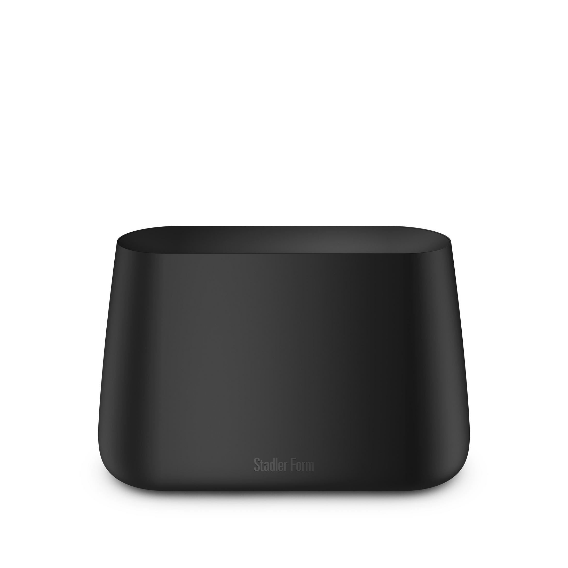 Czarny oczyszczacz powietrza Stadler Form w zaokrąglonym prostokątnym kształcie.