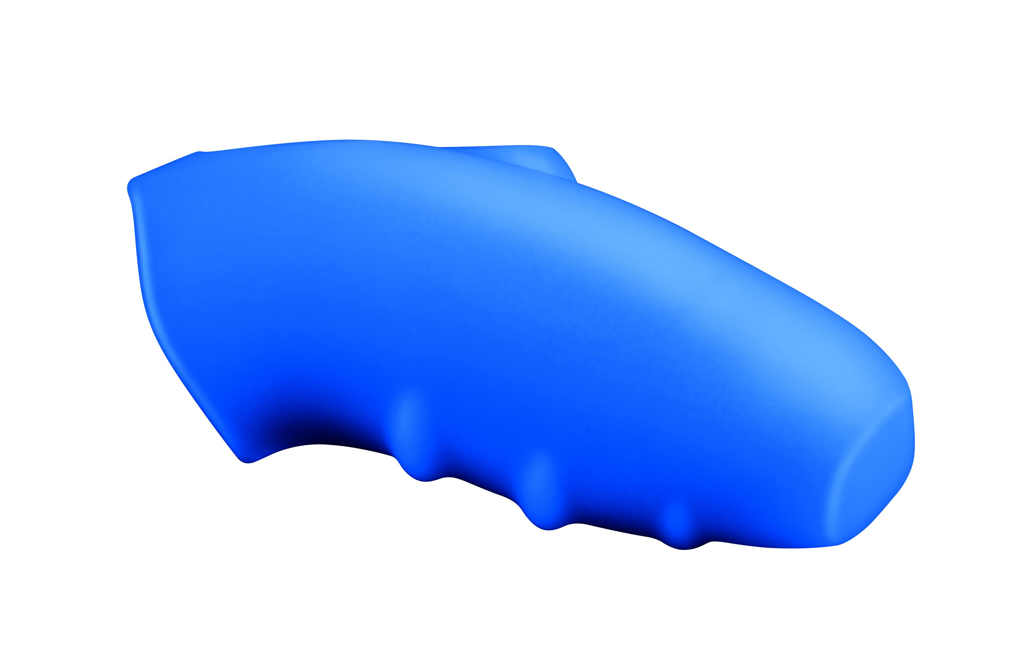 Una maniglia ergonomica blu. Ha una forma curva ed è progettata per l'impugnatura.