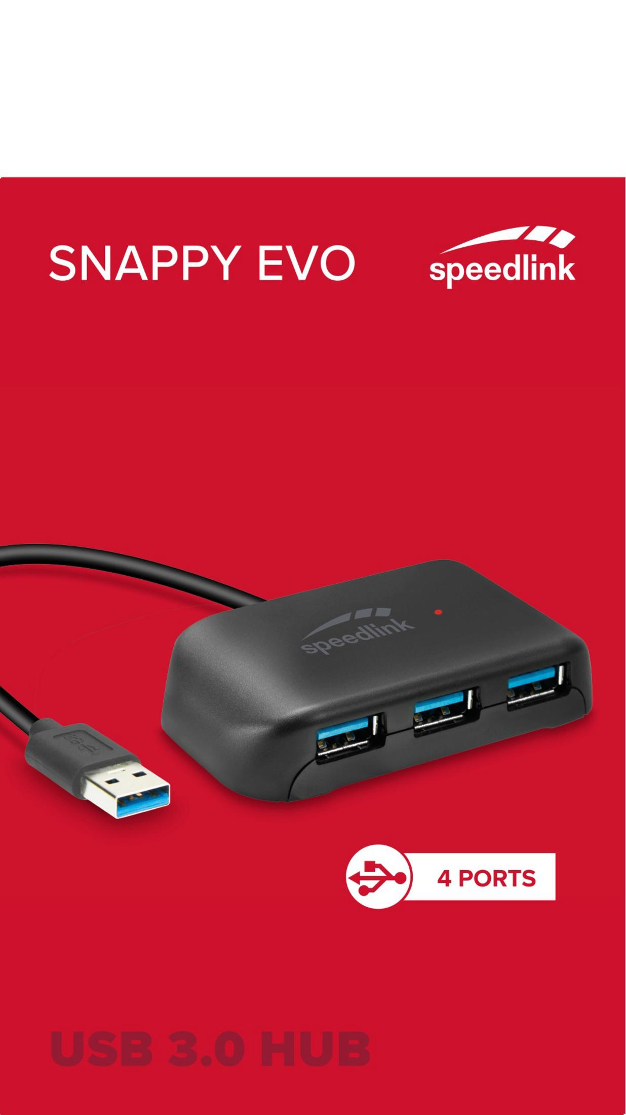 SPEEDLINK SL-140107-BK USB Hub, USB EVO 3.0, Schwarz SNAPPY USB HUB 4-PORT
