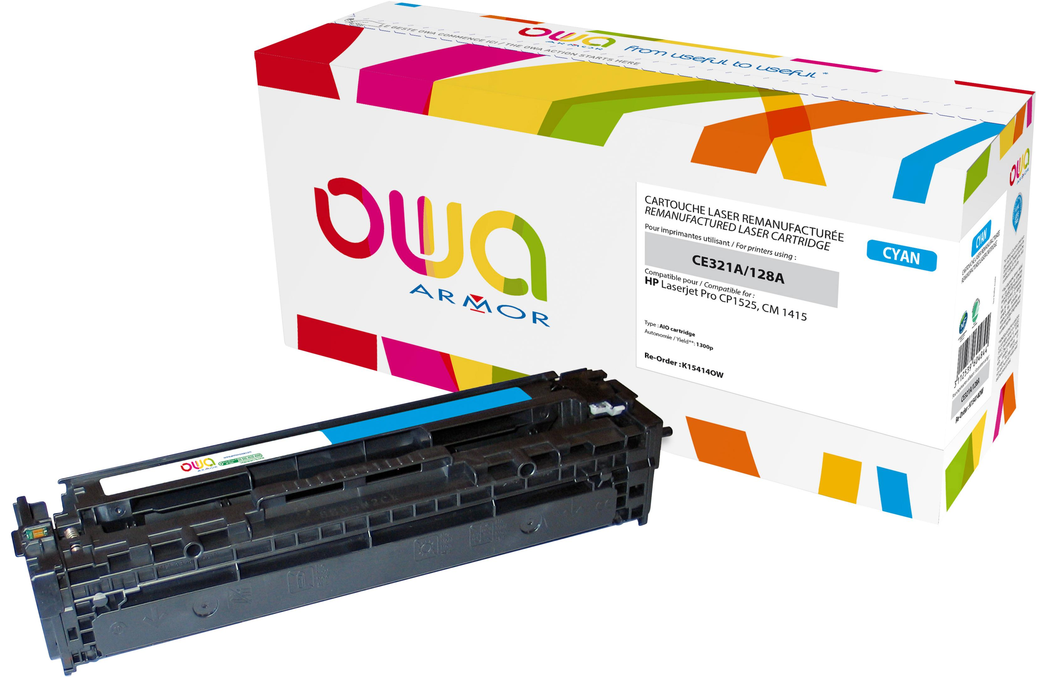 Zyan-Laserkartuschenbox und -kartusche. Die Box ist bunt mit Markenlogo versehen.