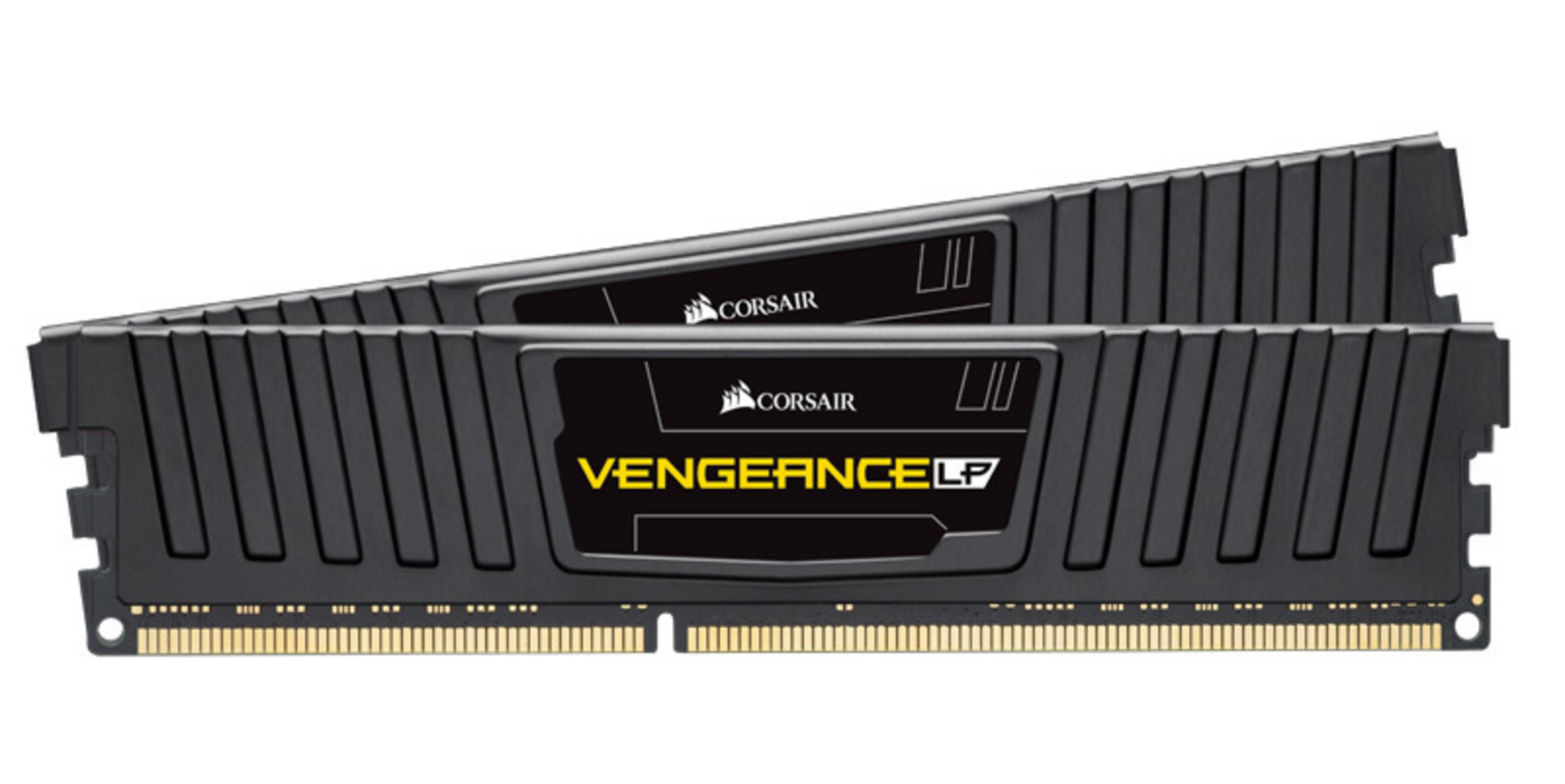 Dwa czarne moduły RAM Corsair Vengeance LP z żółtym napisem na etykiecie.