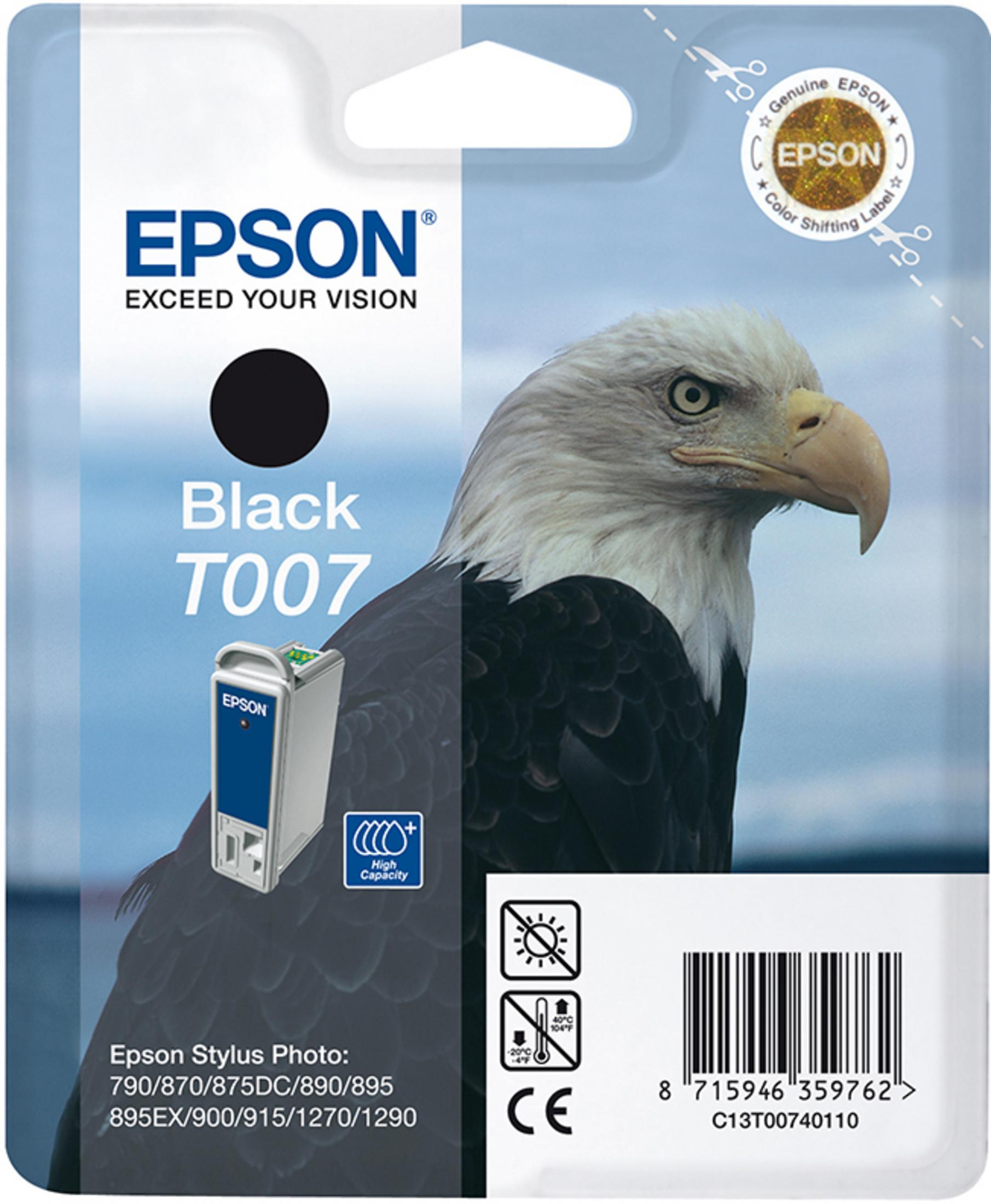 Epson schwarze Tintenpatrone mit Adlerbild auf der Verpackung.