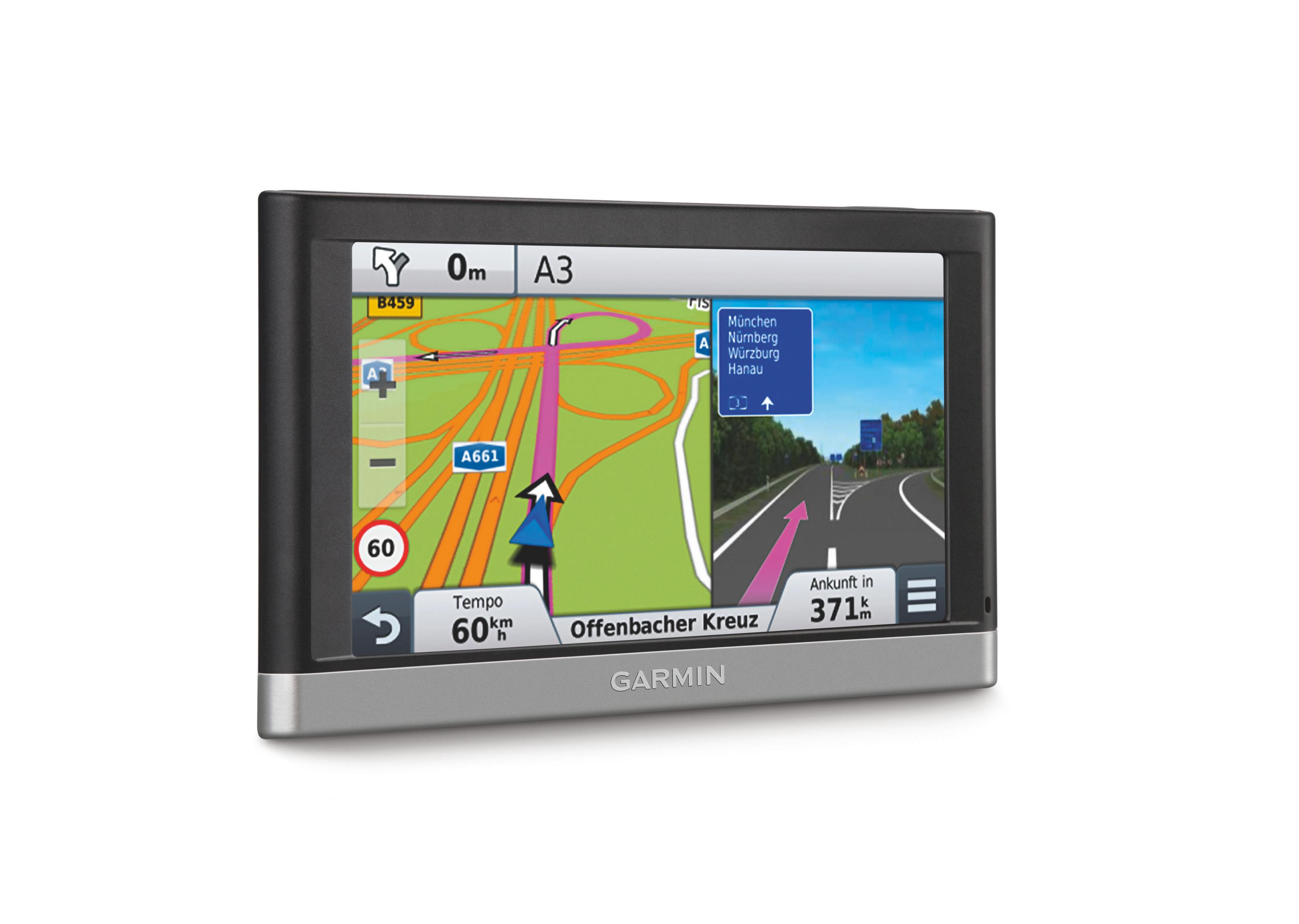 GPS-Navigationsgerät, das eine Karte mit einer Route anzeigt.