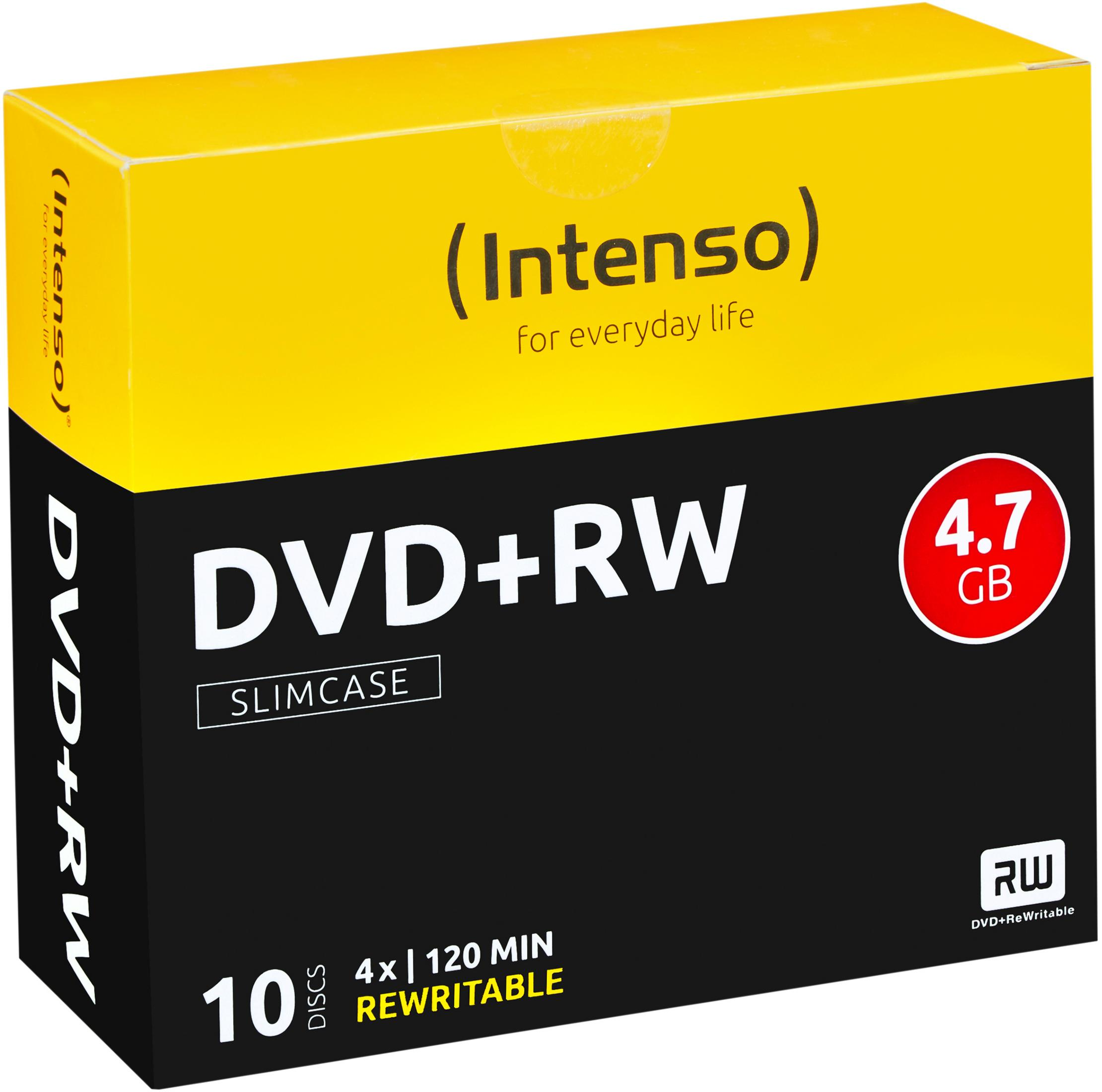Pudełko na płyty DVD+RW w kolorze żółto-czarnym z tekstem i etykietą 4,7 GB.