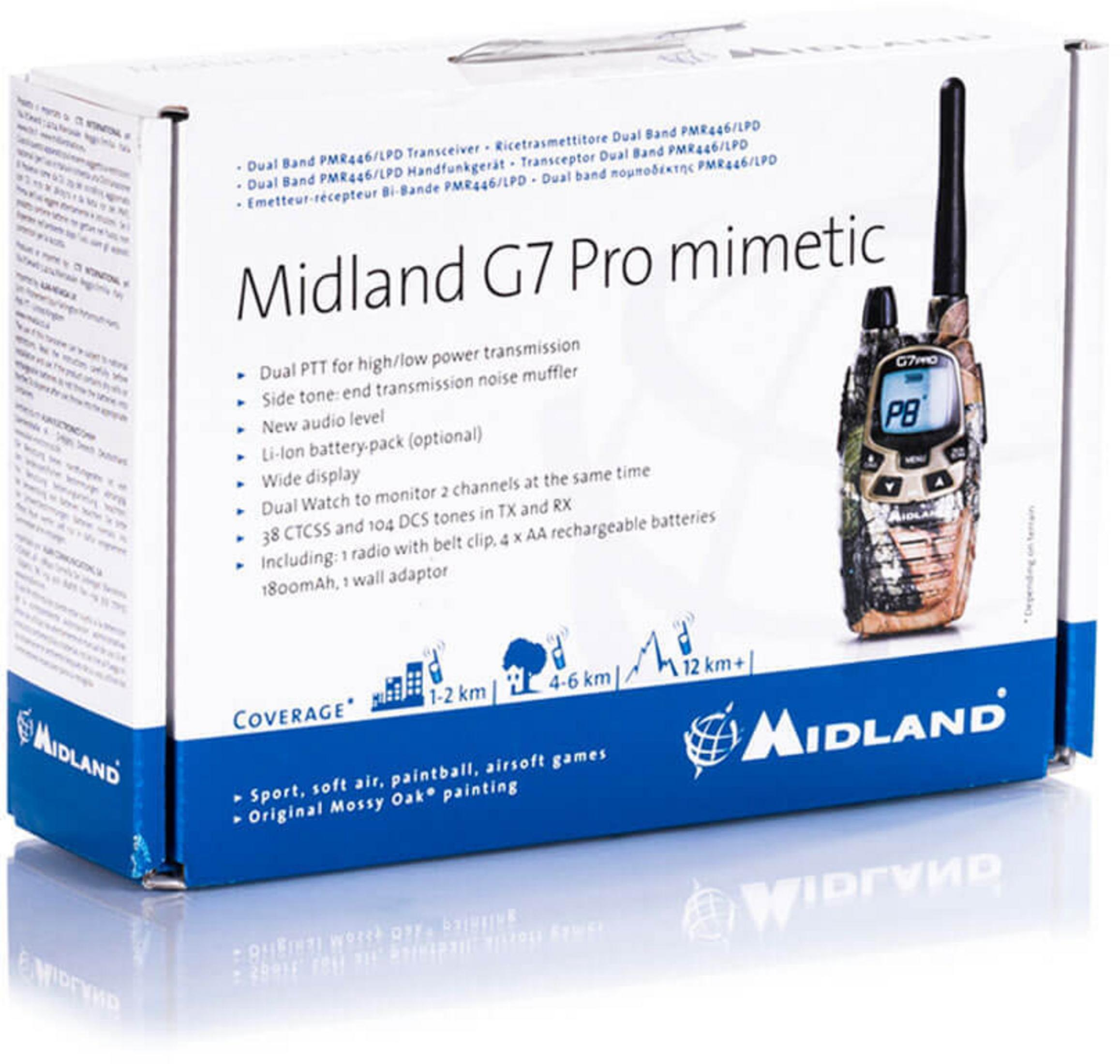 Box eines Midland G7 Pro Mimic Funktransceivers mit Zubehör.