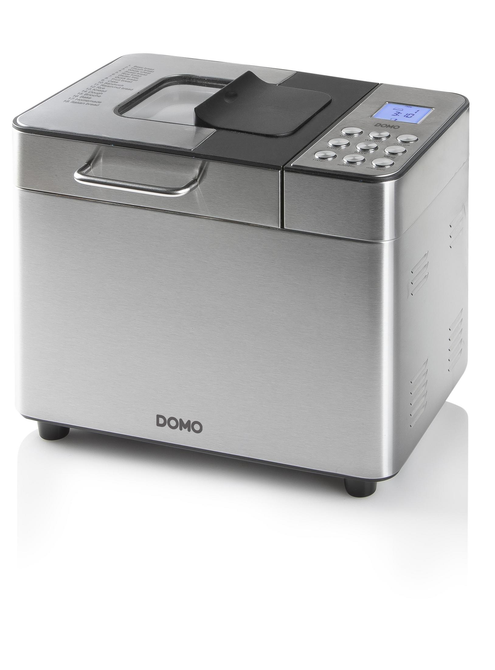 Ein Brotbackautomat aus Edelstahl mit Digitalanzeige und Bedientasten.