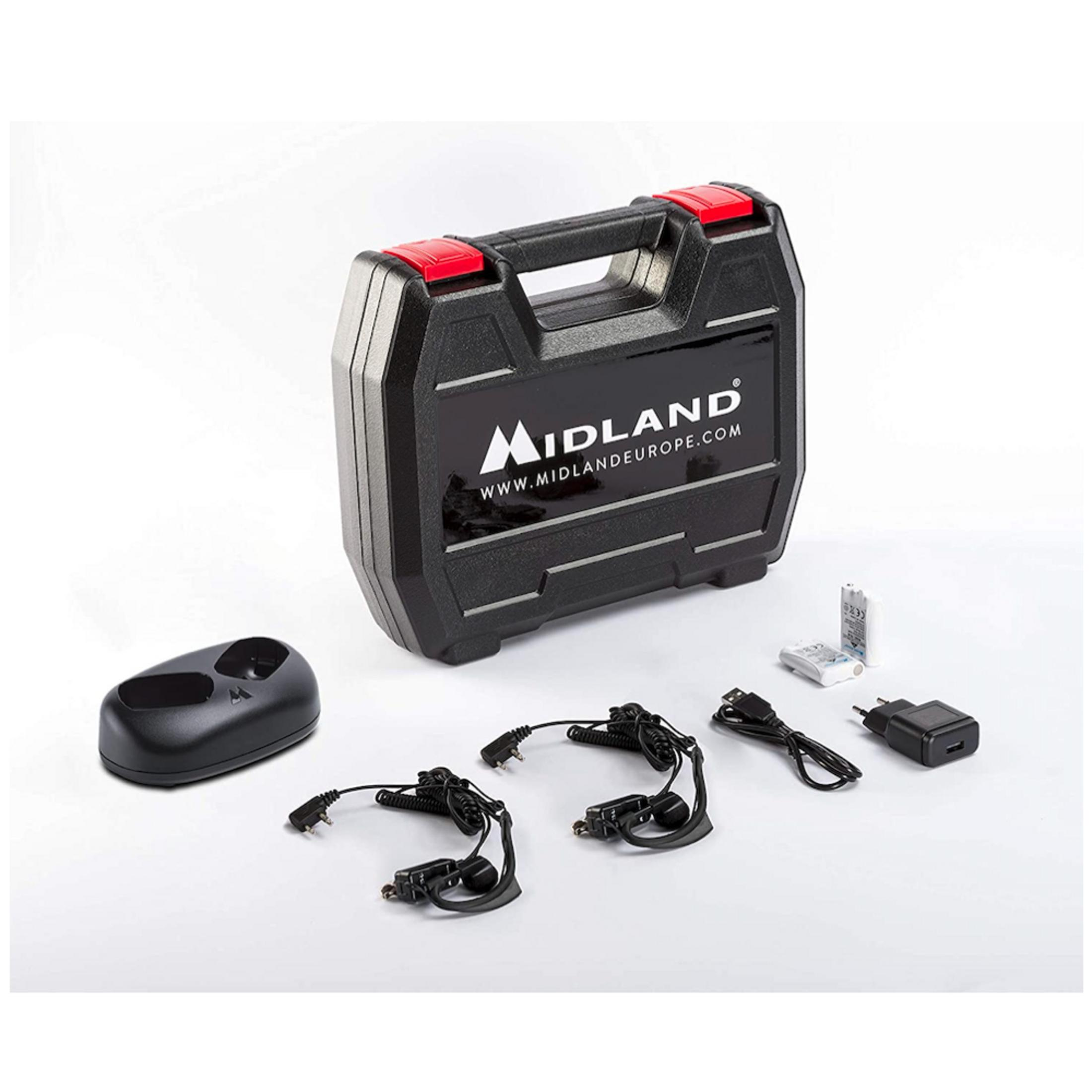 Schwarzer Midland-Funkkoffer mit Zubehör.