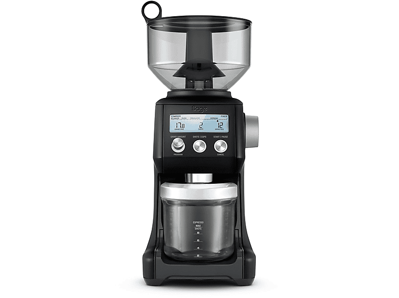 SAGE KAFFEEMÜHLE THE SMART GRINDER PRO BLACK TRUFFLE Kaffeemühle Schwarz (165 Watt, Kegelmahlwerk aus Edelstahl) | Hand-Kaffeemühle