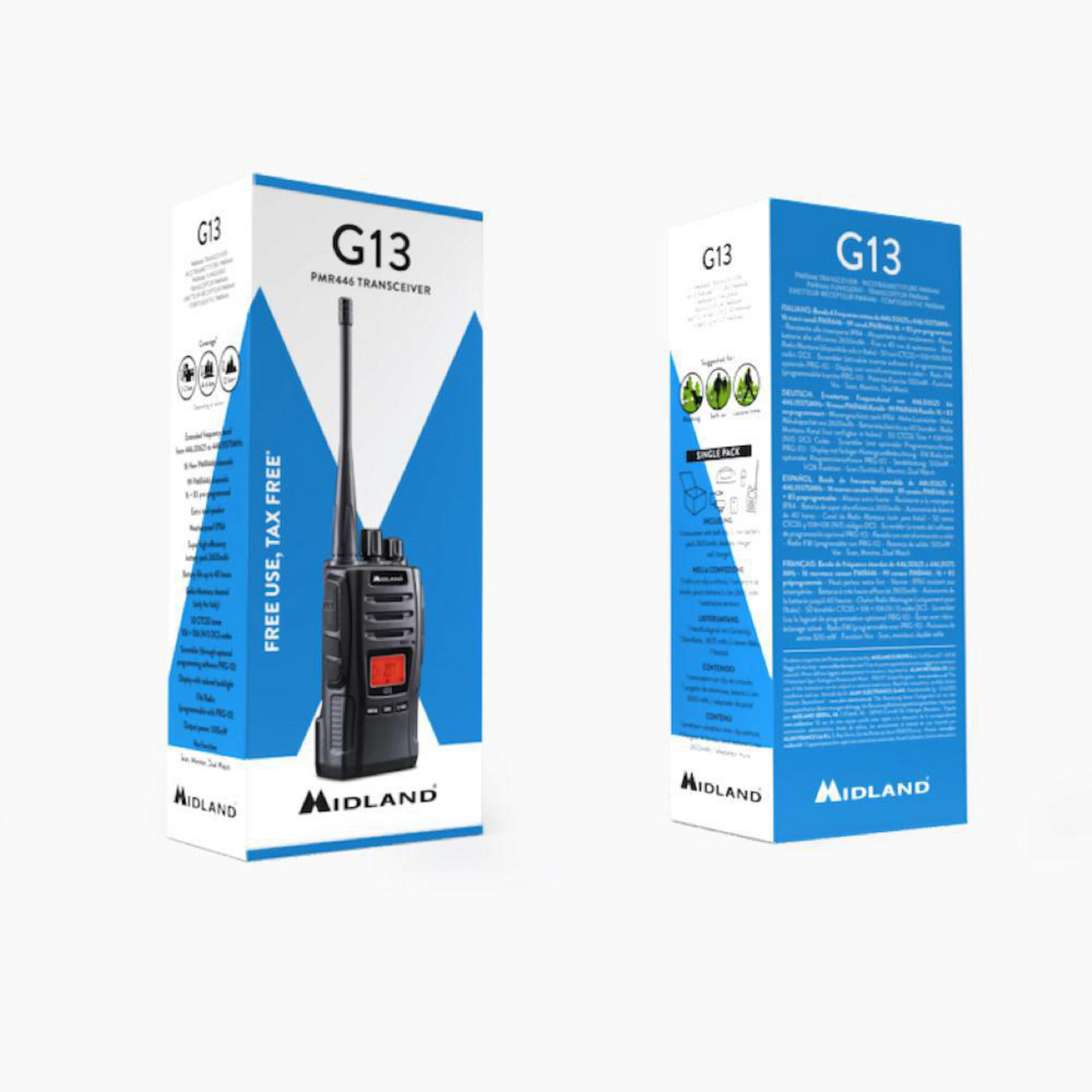 Zwei Kartons eines G13 PMR446 Transceivers.