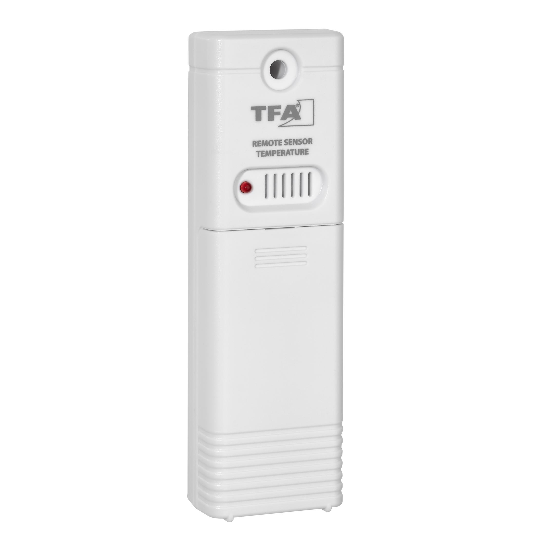 Ein weißer TFA-Fernsensor für die Temperatur.