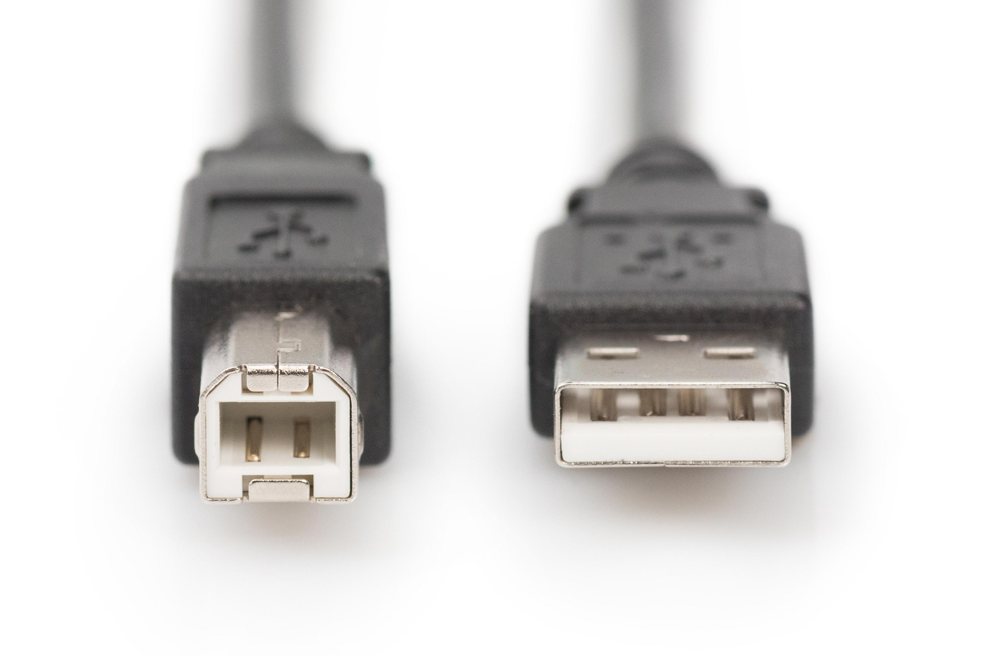 İki USB kablosu. Her birinin farklı bir ucu var, biri kare ve biri dikdörtgen, beyaz bir arka plan üzerinde.
