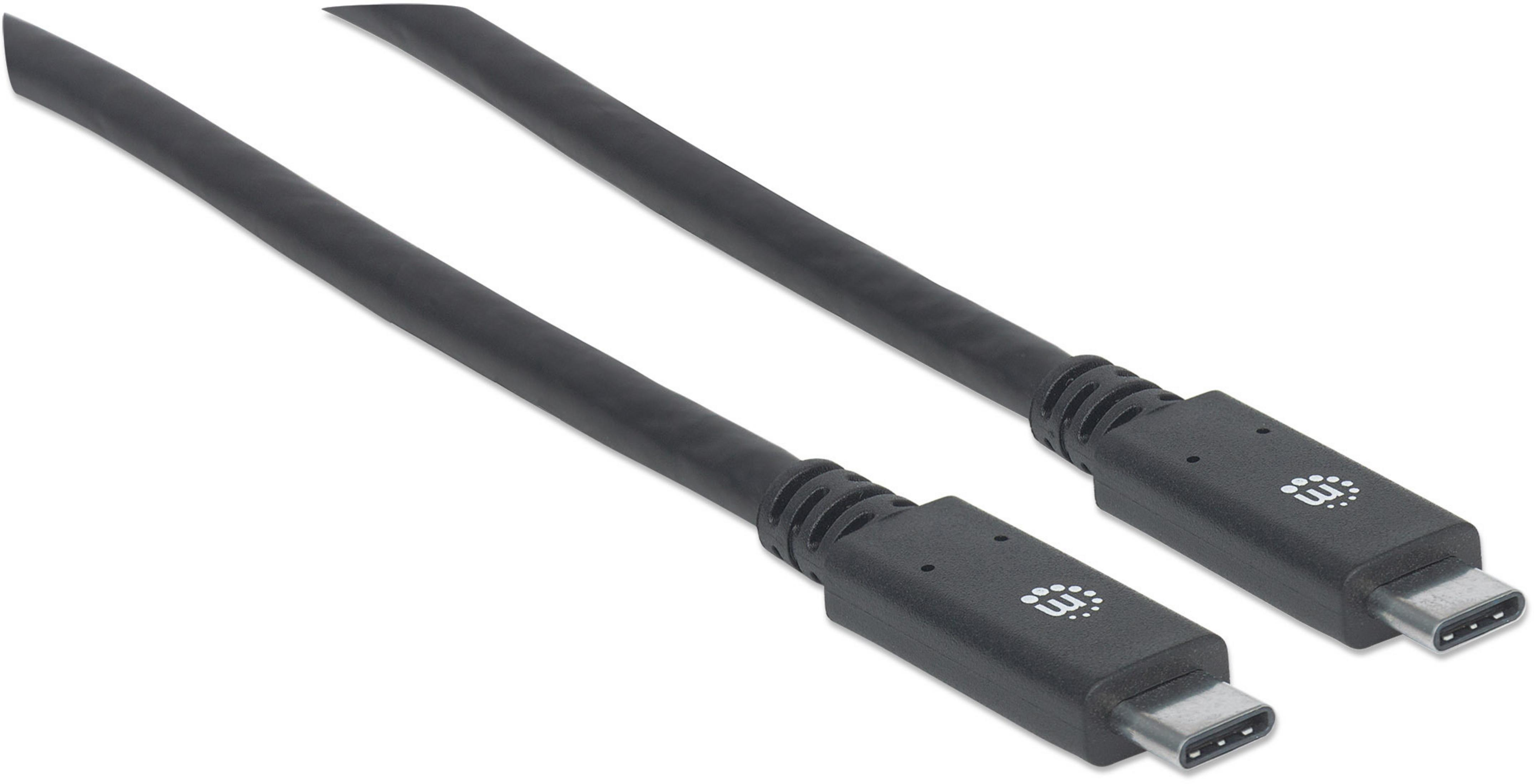 Due cavi USB-C neri. Ogni cavo ha un connettore su entrambe le estremità.
