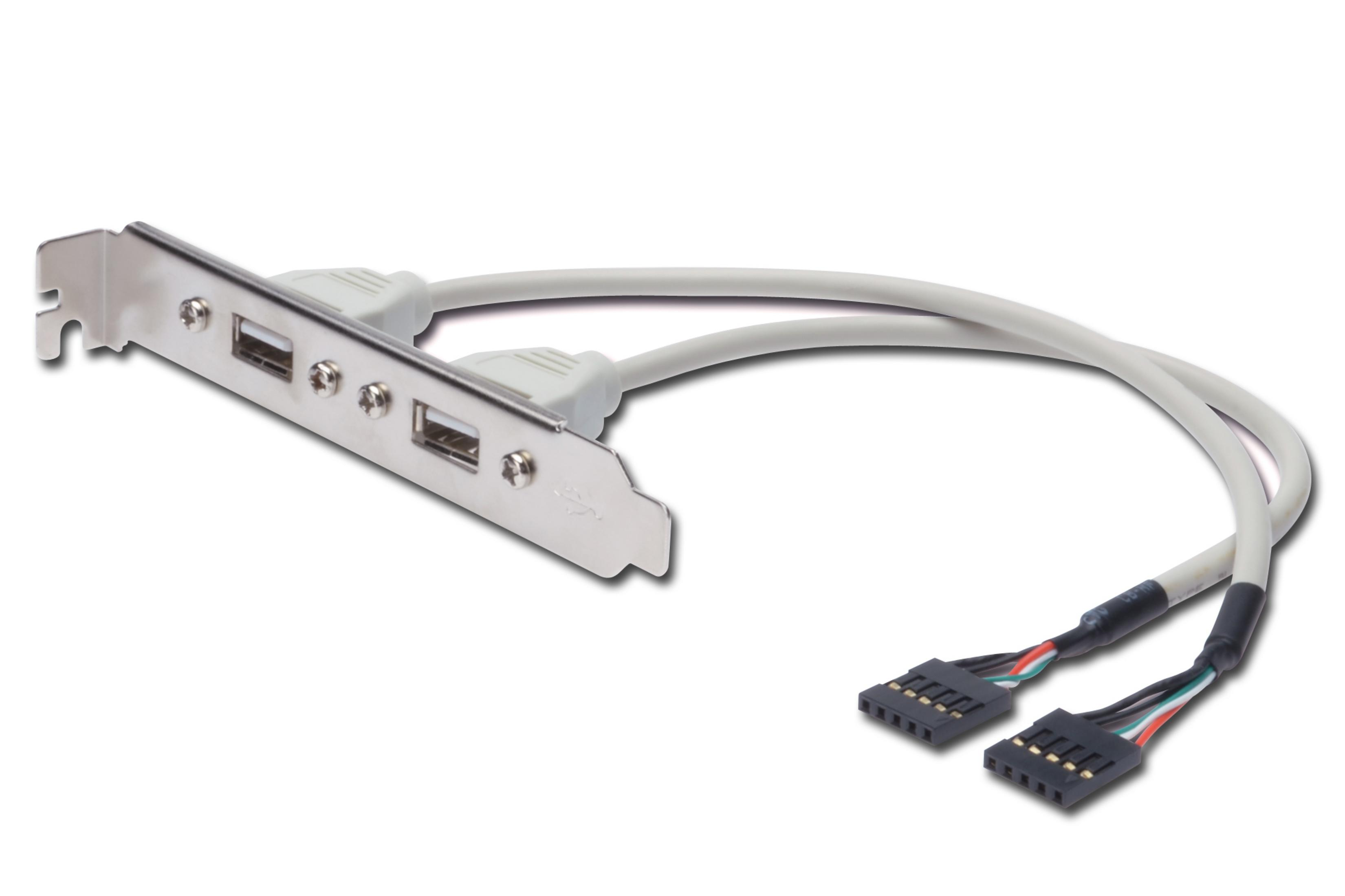 Scheda di espansione porta USB 2.0 con cavi bianchi e quattro porte USB. La scheda è argentata.