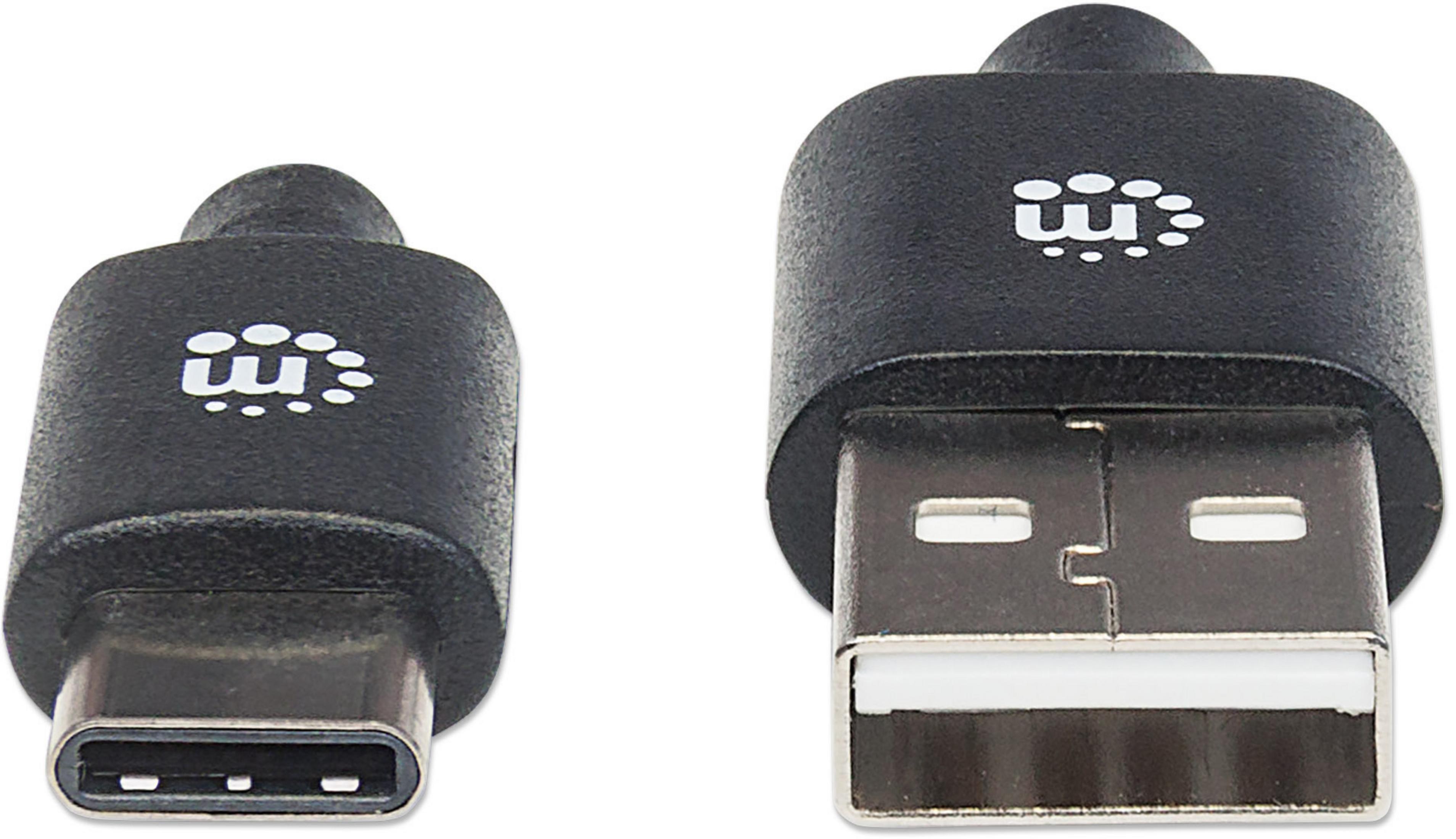 Due connettori USB neri: uno USB-C e uno USB standard, con loghi bianchi.