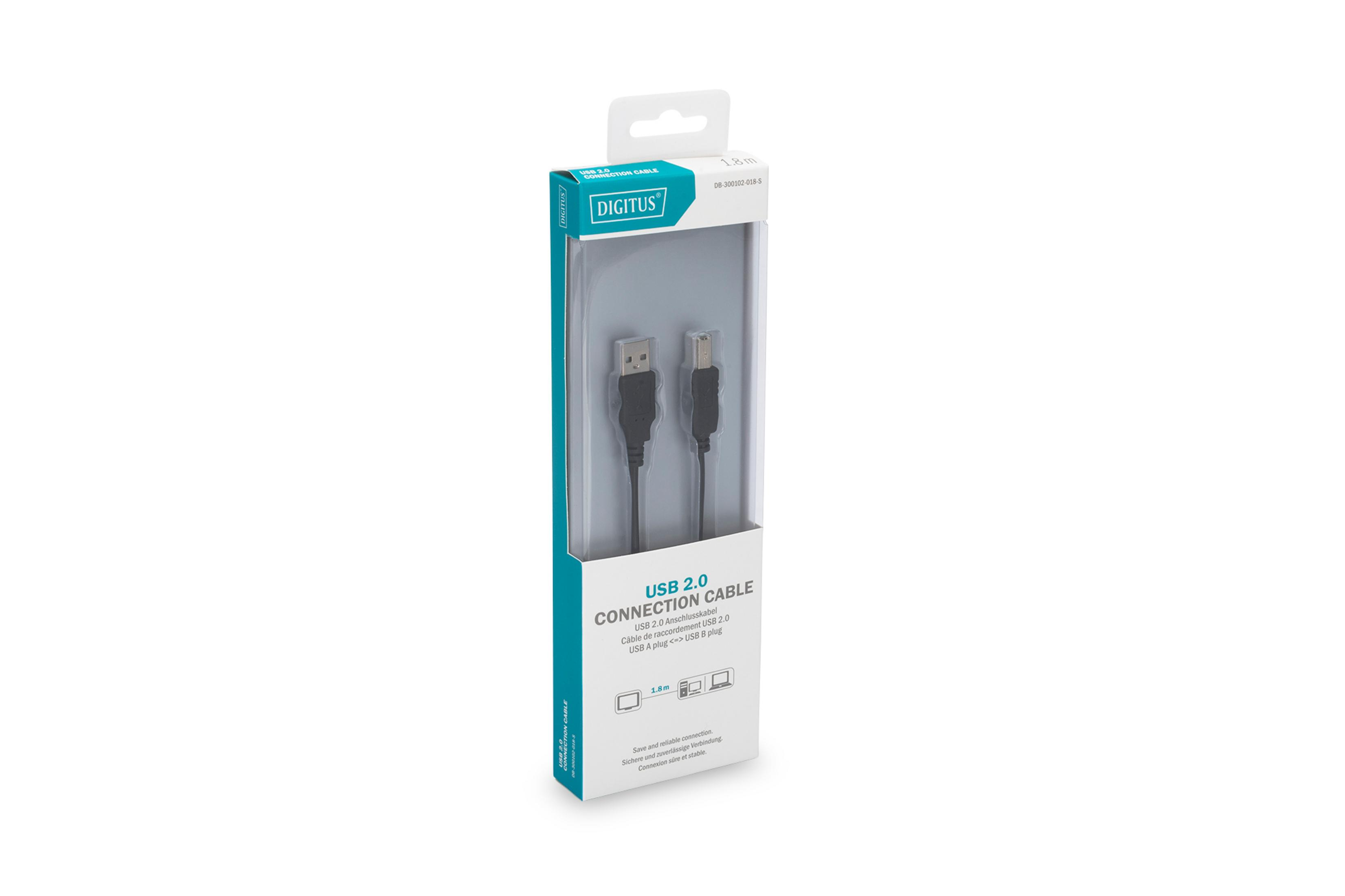 Câble de connexion USB 2.0 dans une boîte. Emballage blanc avec une image du câble.