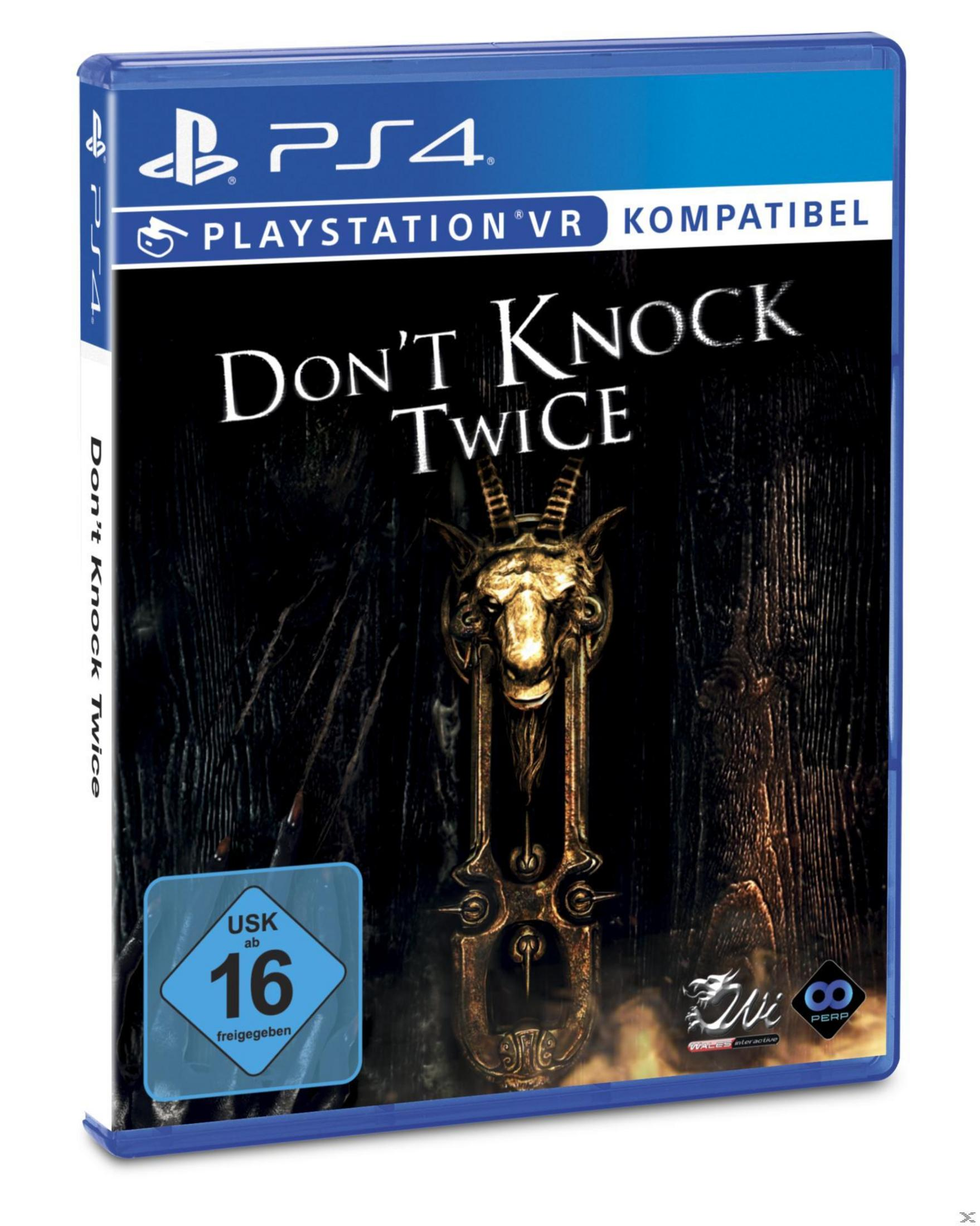 PS4-Spielhülle für "Don't Knock Twice". Kunstwerk einer ziegenartigen Figur und der Titel.