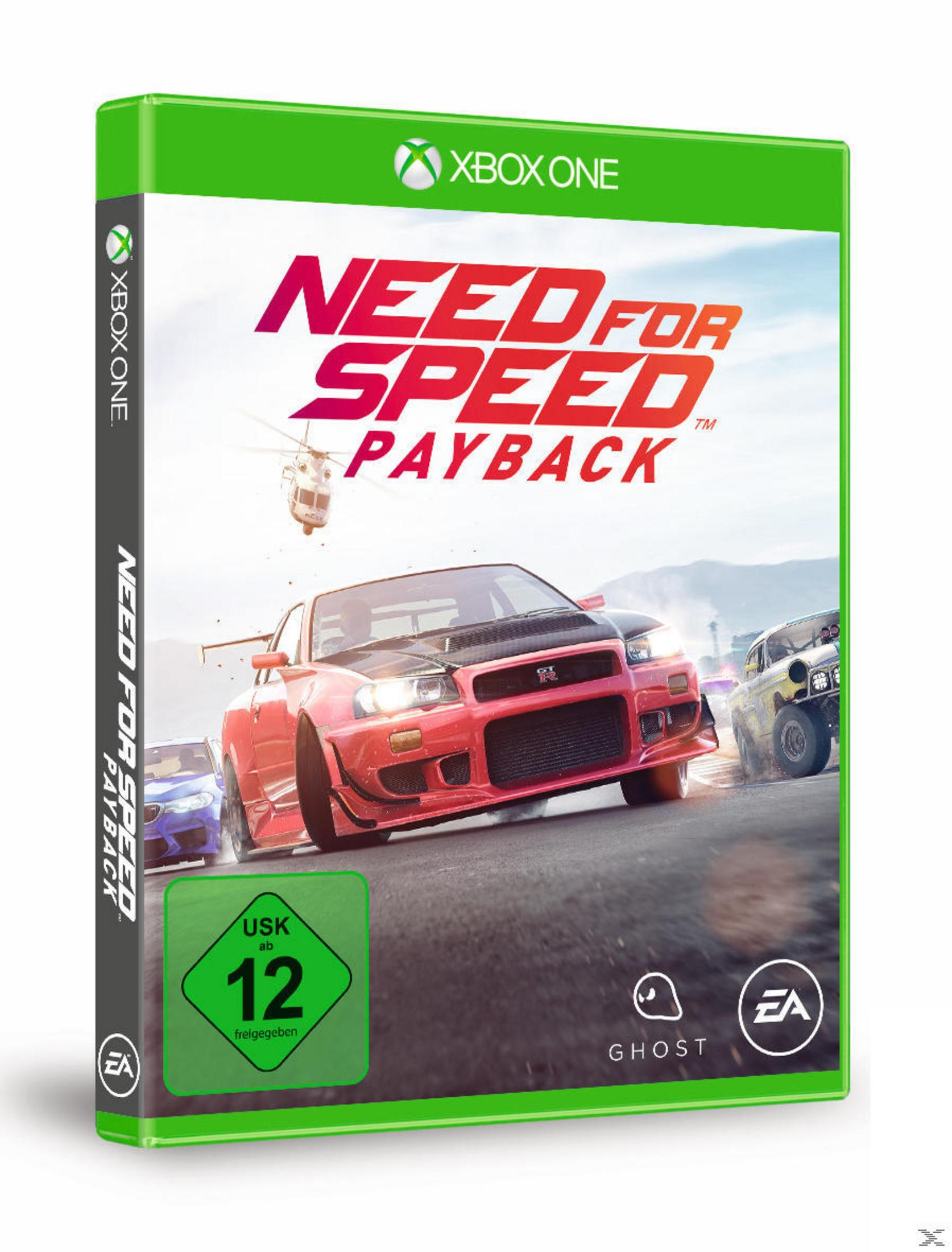 Spielcover eines roten Sportwagens, der Rennen fährt. Hubschrauber im Hintergrund. Xbox One Logo.