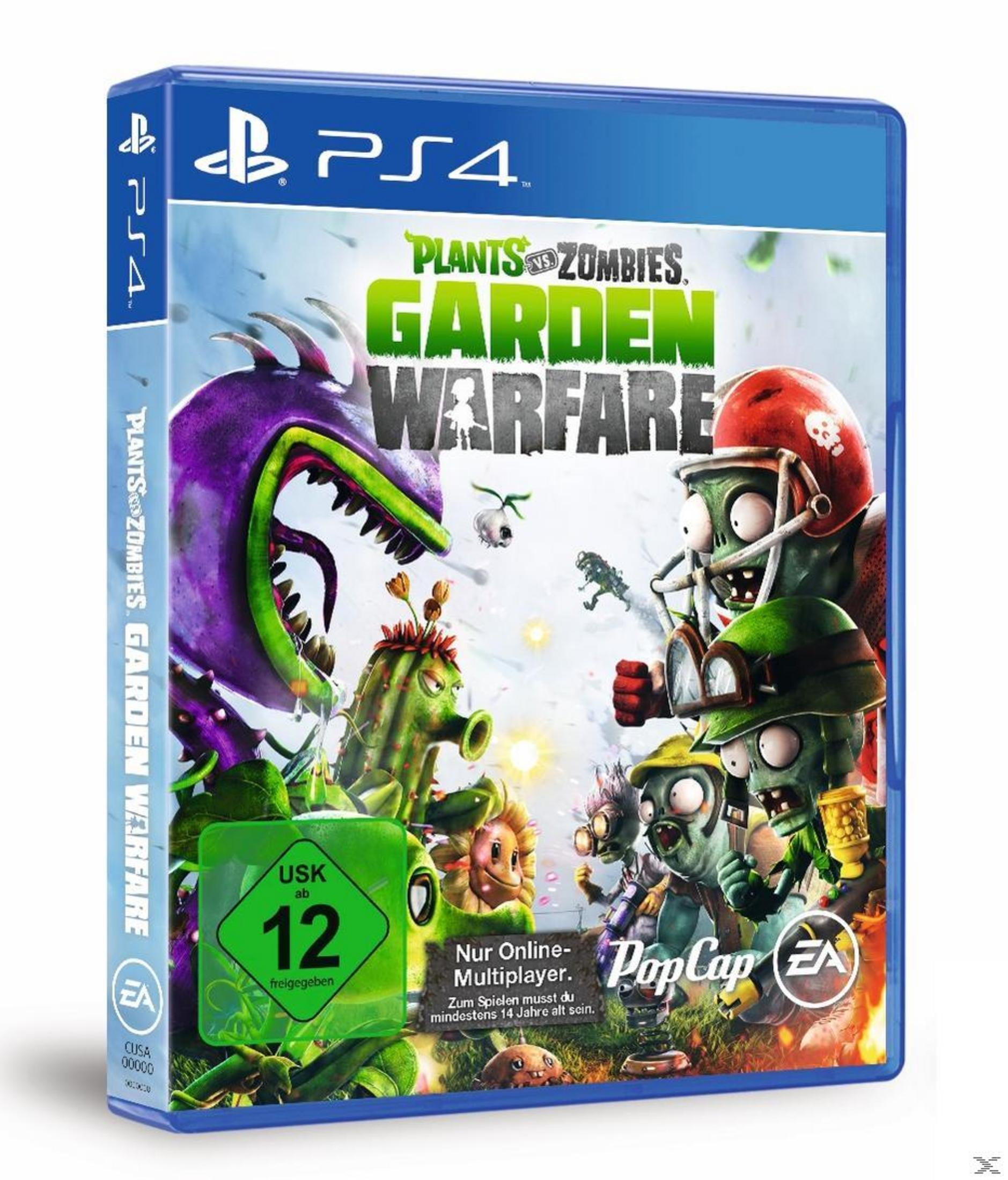 Plants vs Zombies: Garden Warfare-Spielcover. Zombies, Pflanzen und der Spieletitel sind auf einer blauen PS4-Hülle zu sehen.