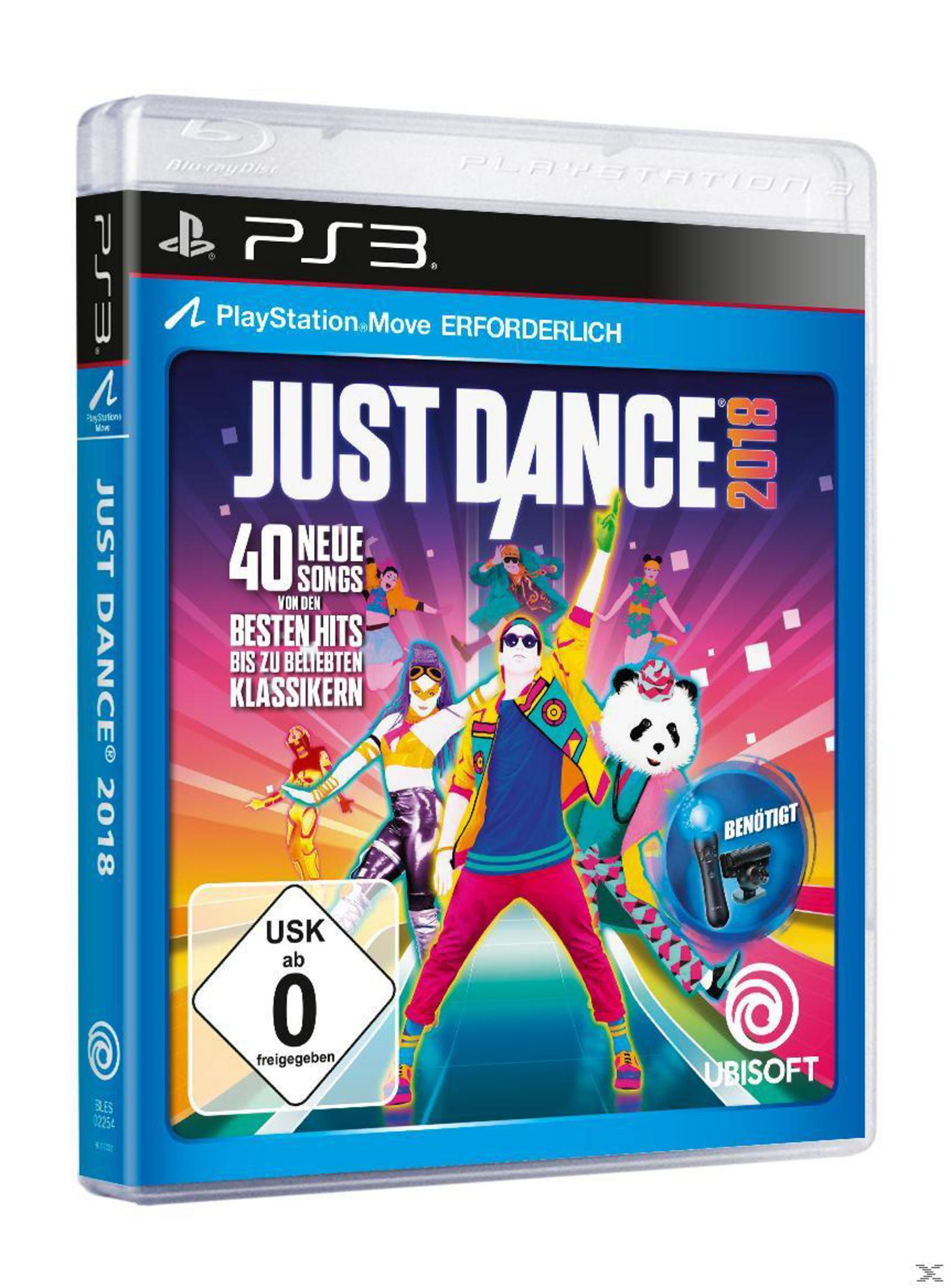 Just Dance 2018 Spielhülle für PS3, zeigt Cover-Art mit Tänzern und einem Panda.