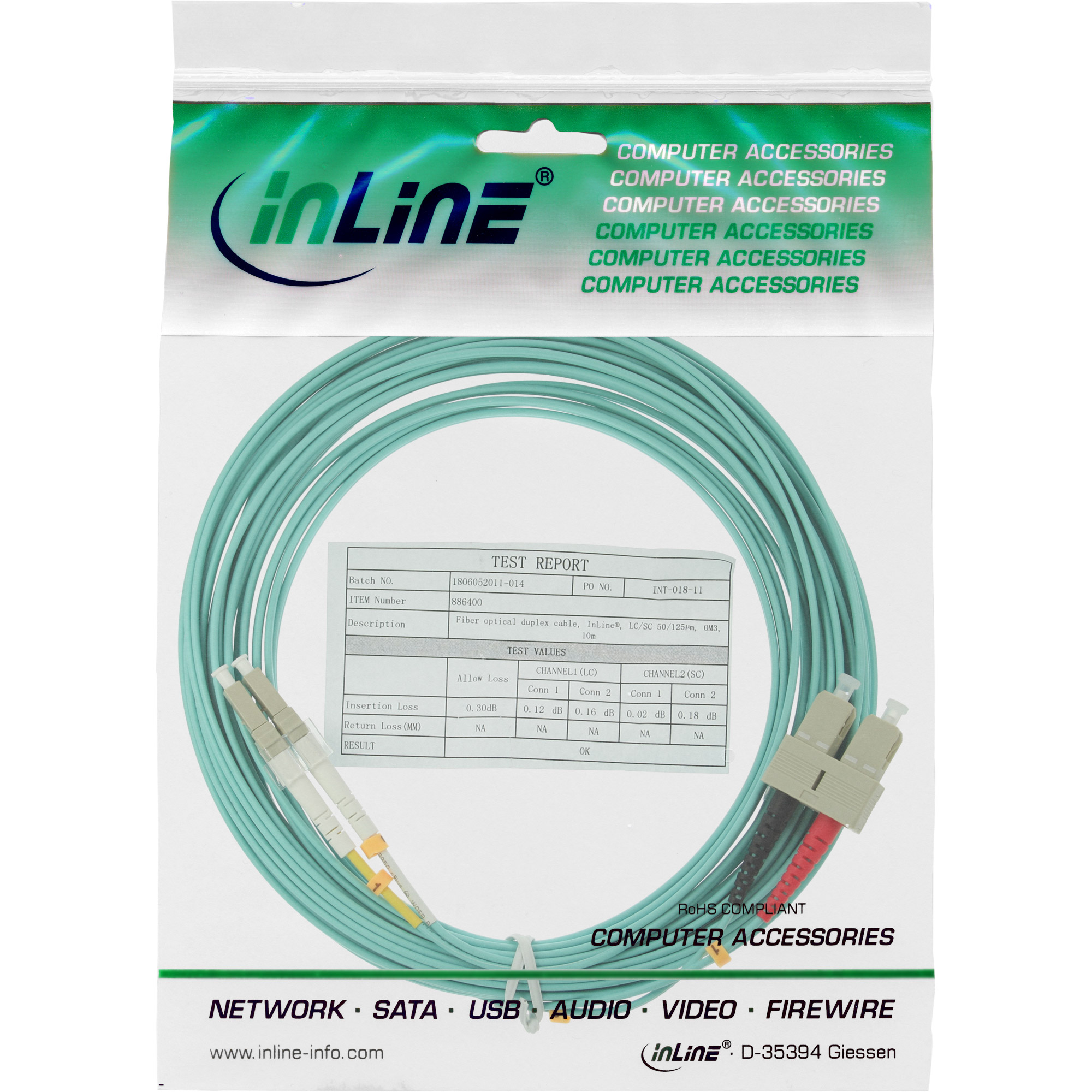 INLINE InLine® LWL Duplex Kabel, OM3, Kabel LWL, Patchkabel, 50/125µm, m Patchkabel 5m LC/SC, 5
