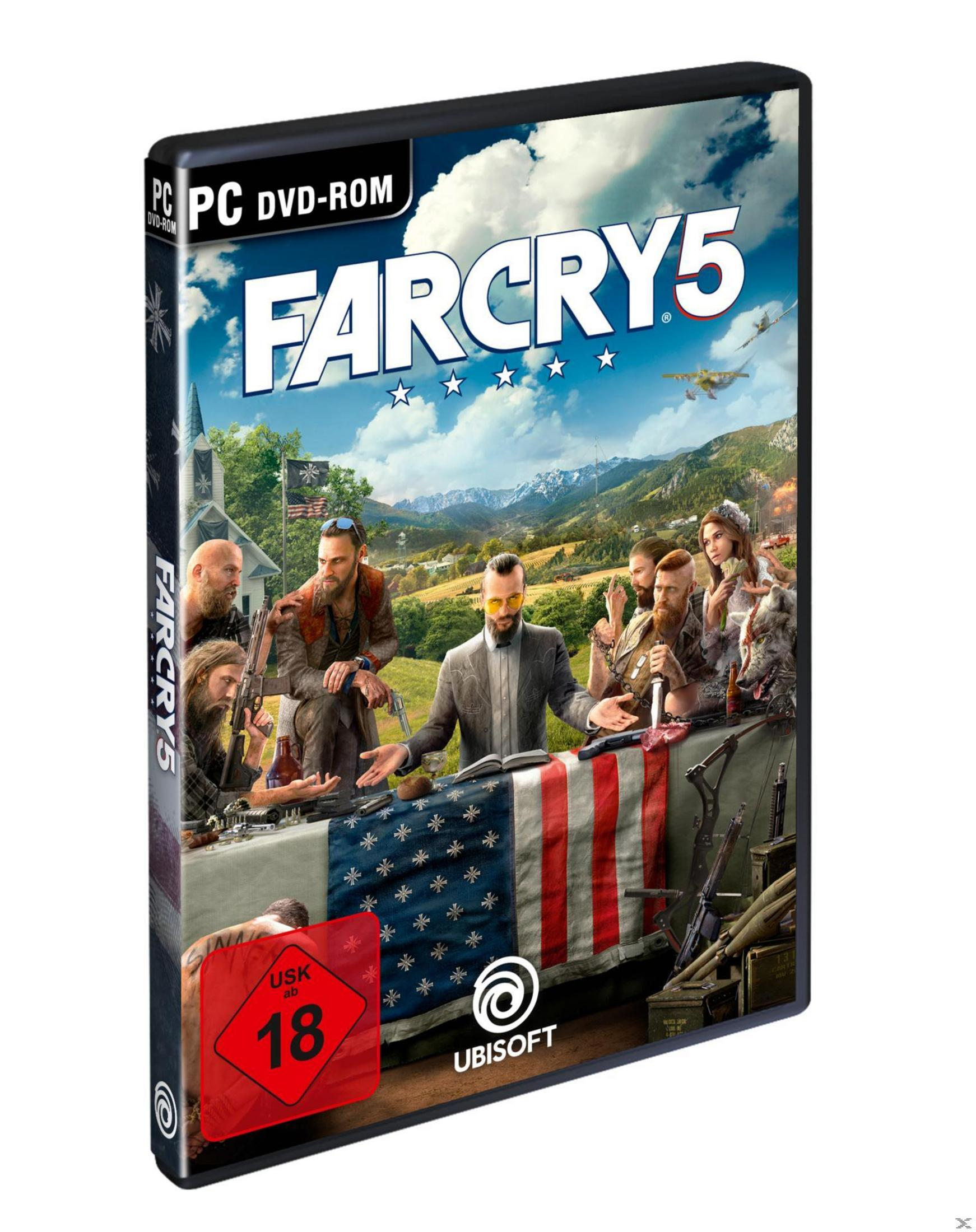 Pudełko gry Far Cry 5. Ludzie wokół stołu. Ocena USK 18.