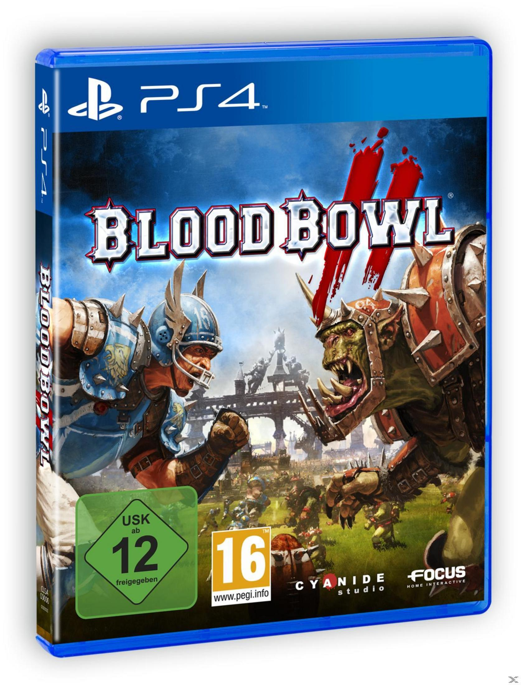 PS4-Spielcover: Blood Bowl, mit zwei kämpfenden Charakteren. Das Spiel ist in einem blauen Gehäuse.