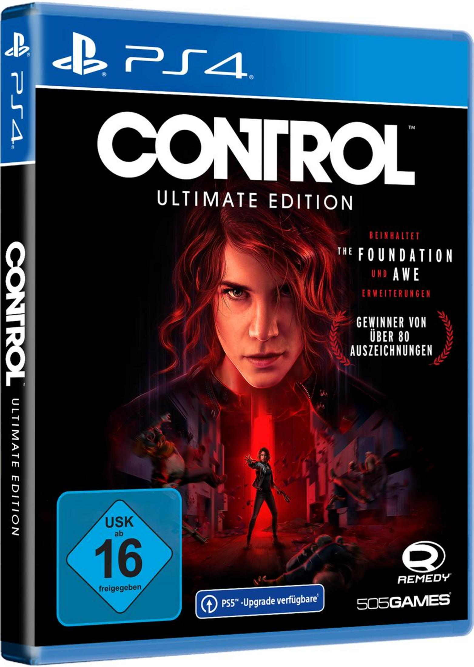 Spielverpackung für 'Control: Ultimate Edition' mit einer Frau mit Waffe, dunkler Hintergrund.