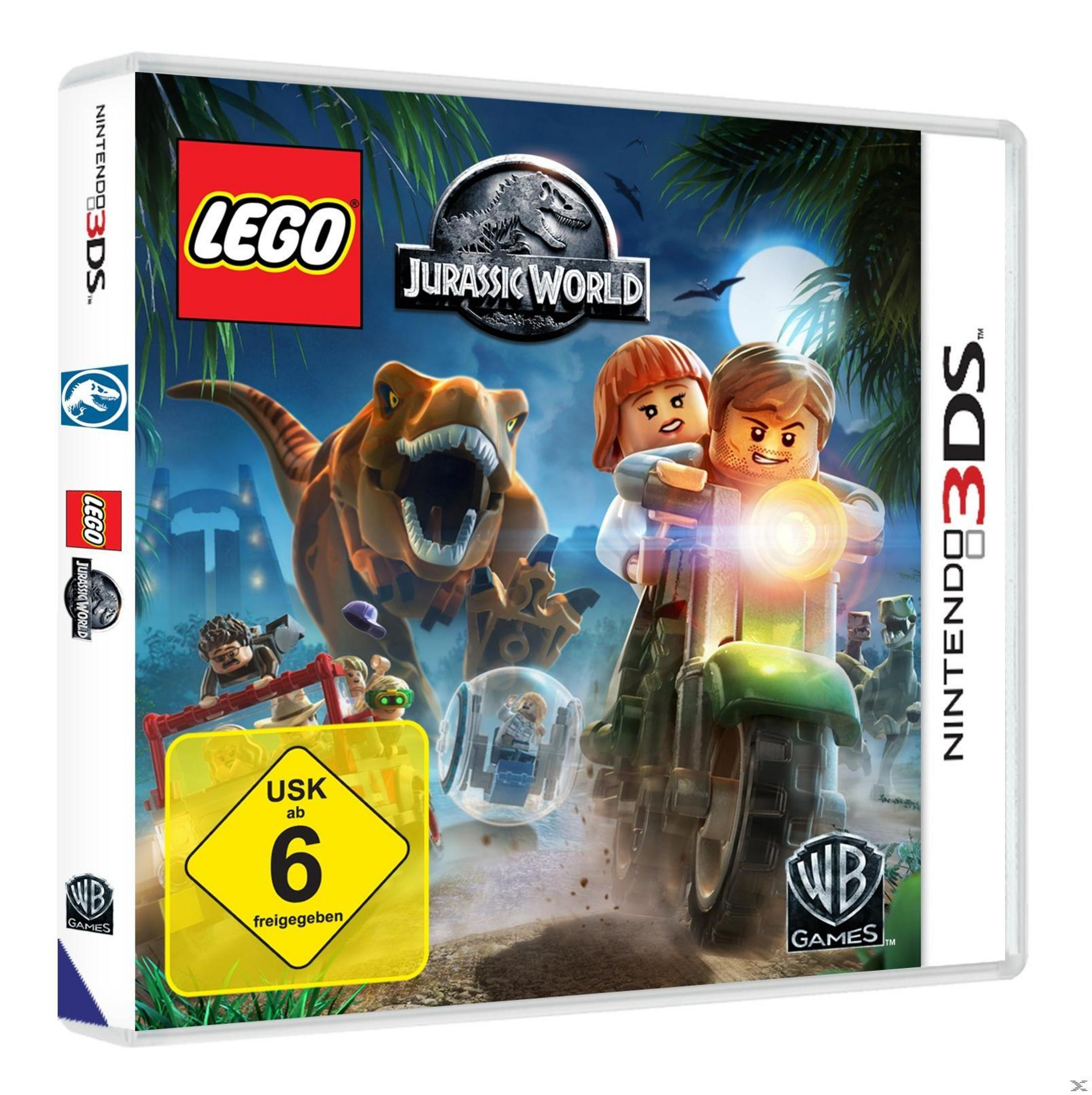 Nintendo 3DS-Spielbox 'Lego Jurassic World' mit Lego-Charakteren und einem Dinosaurier.
