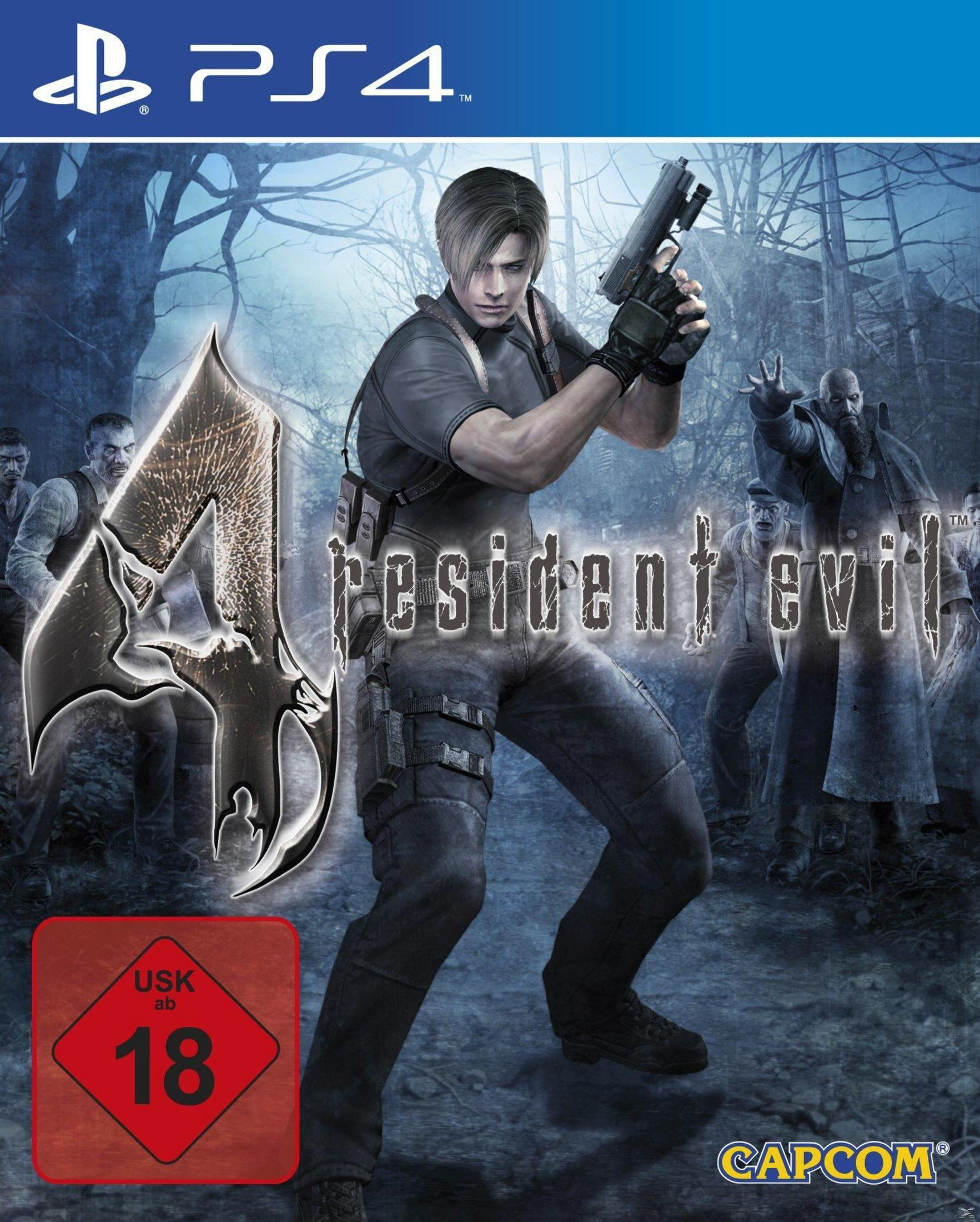 Pudełko z grą Resident Evil 4 przedstawia mężczyznę trzymającego broń w lesie z zombie.
