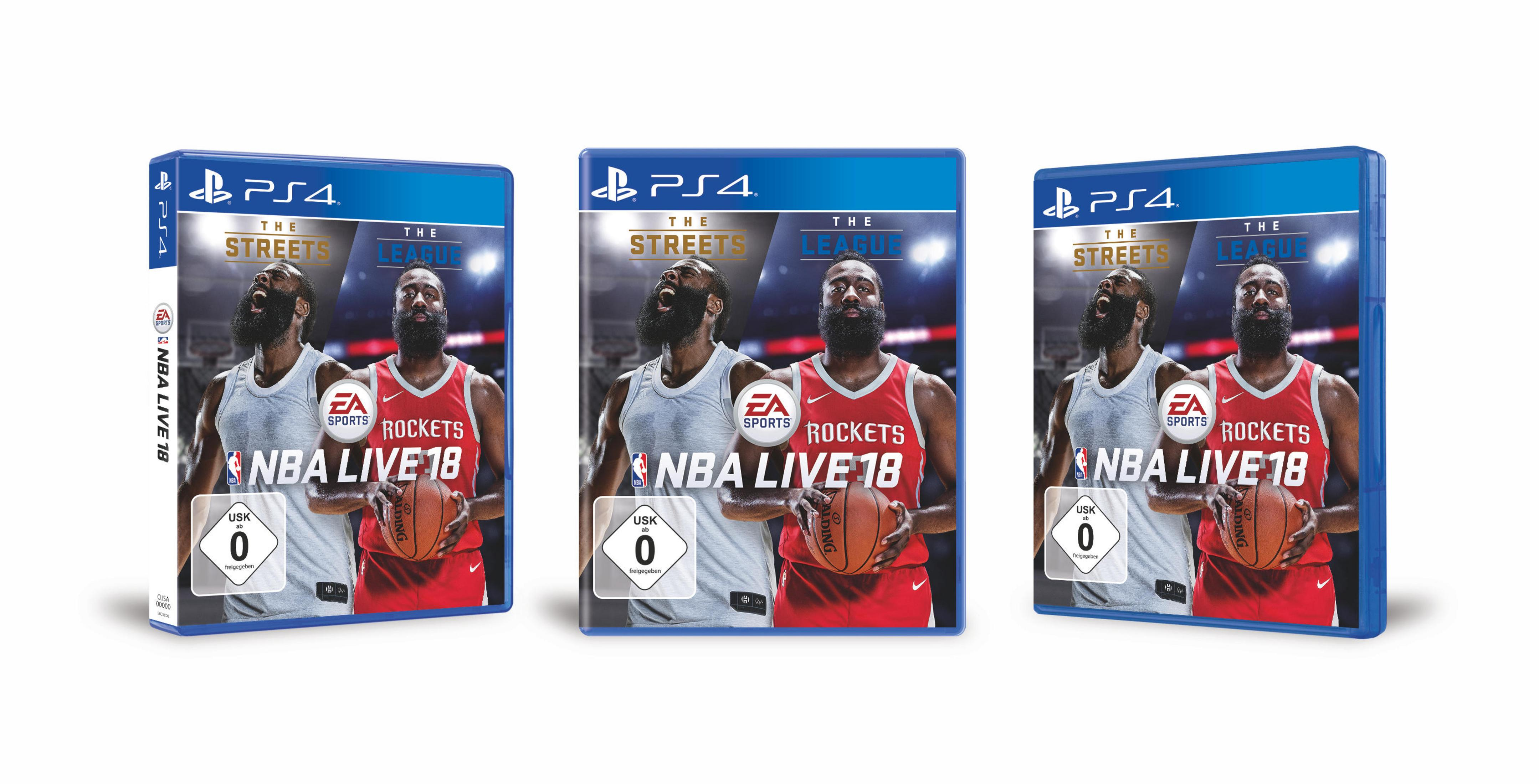Drei NBA Live 18 Spielhüllen. Cover zeigen Basketballspieler. USK-Rating ist sichtbar.